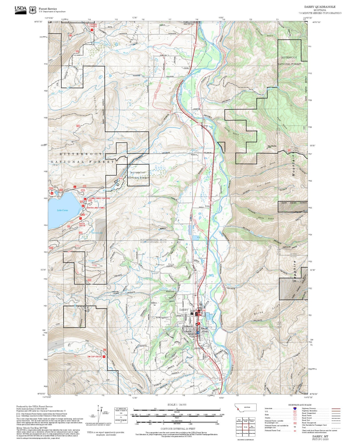 2025 Forest Service Topo Map of Darby Montana