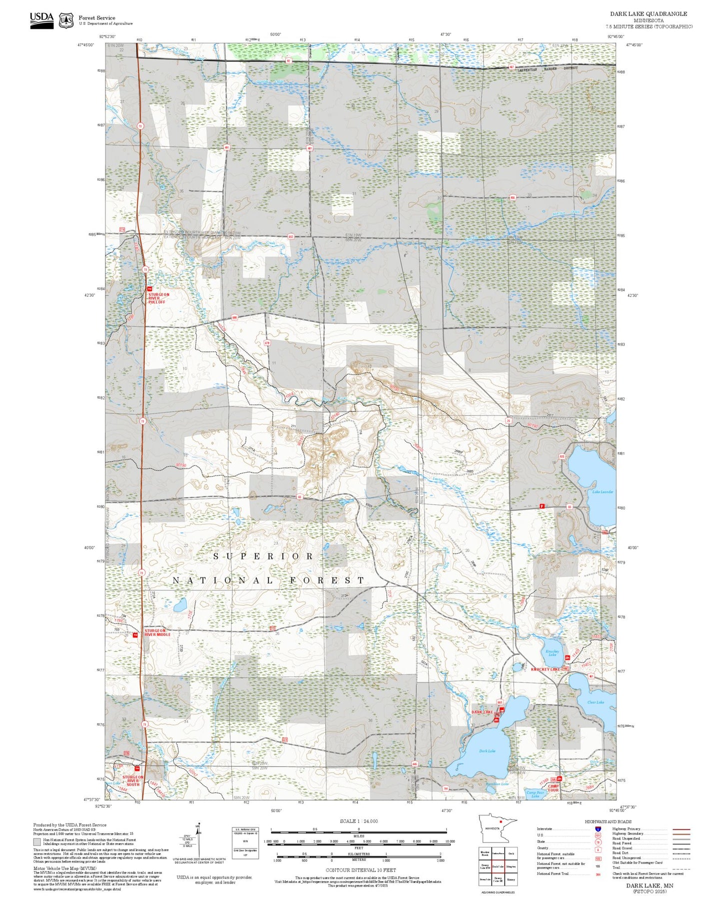 2025 Forest Service Topo Map of Dark Lake Minnesota