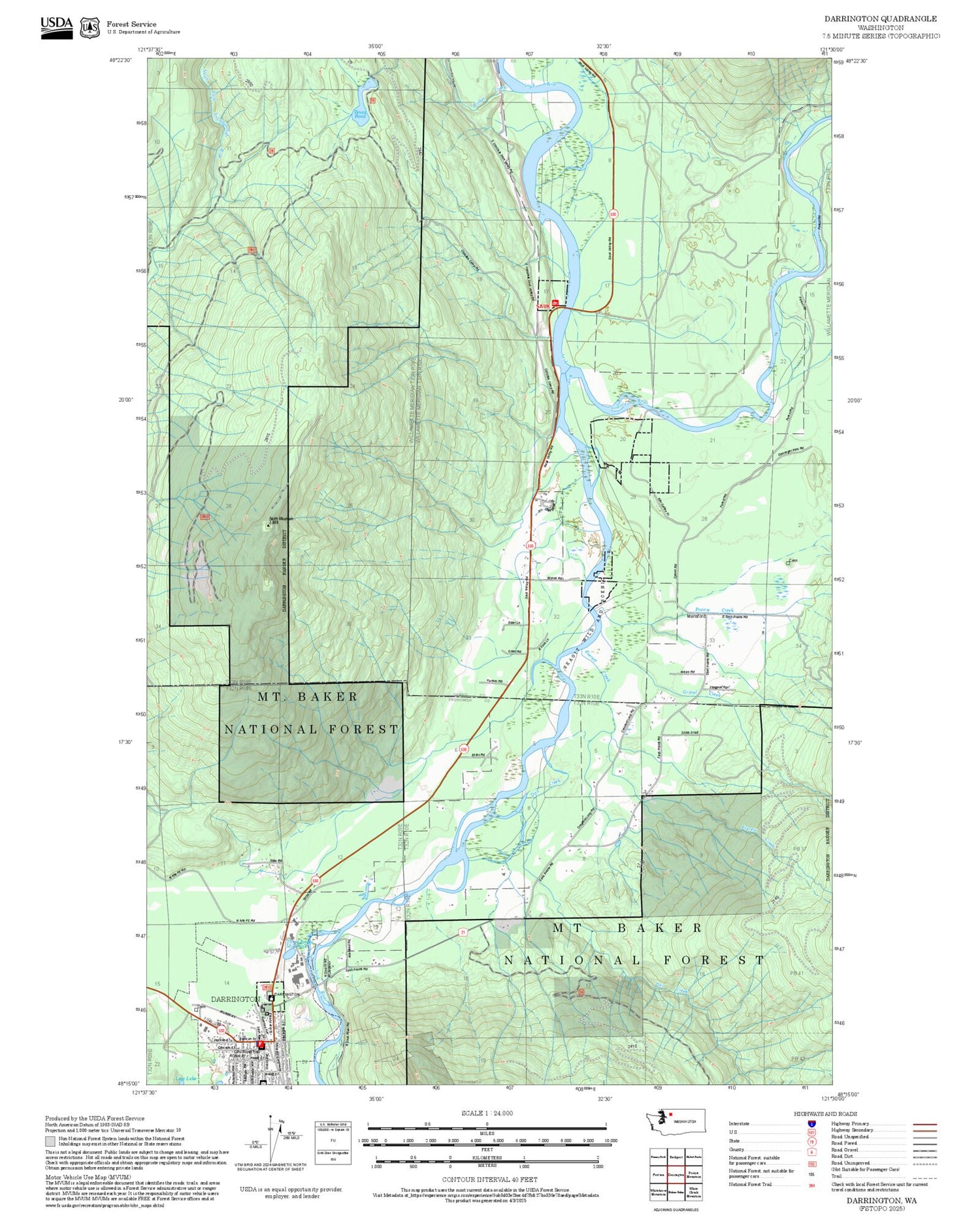 2025 Forest Service Topo Map of Darrington Washington