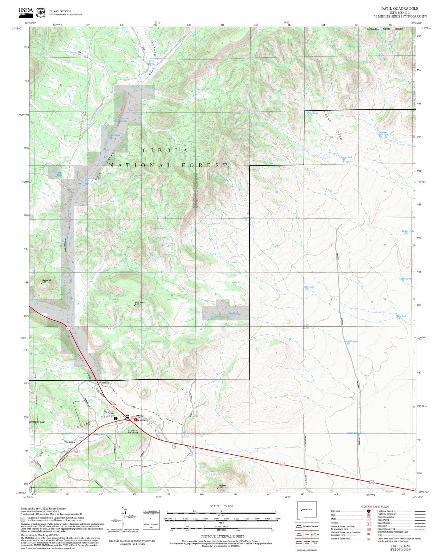 2025 Forest Service Topo Map of Datil New Mexico