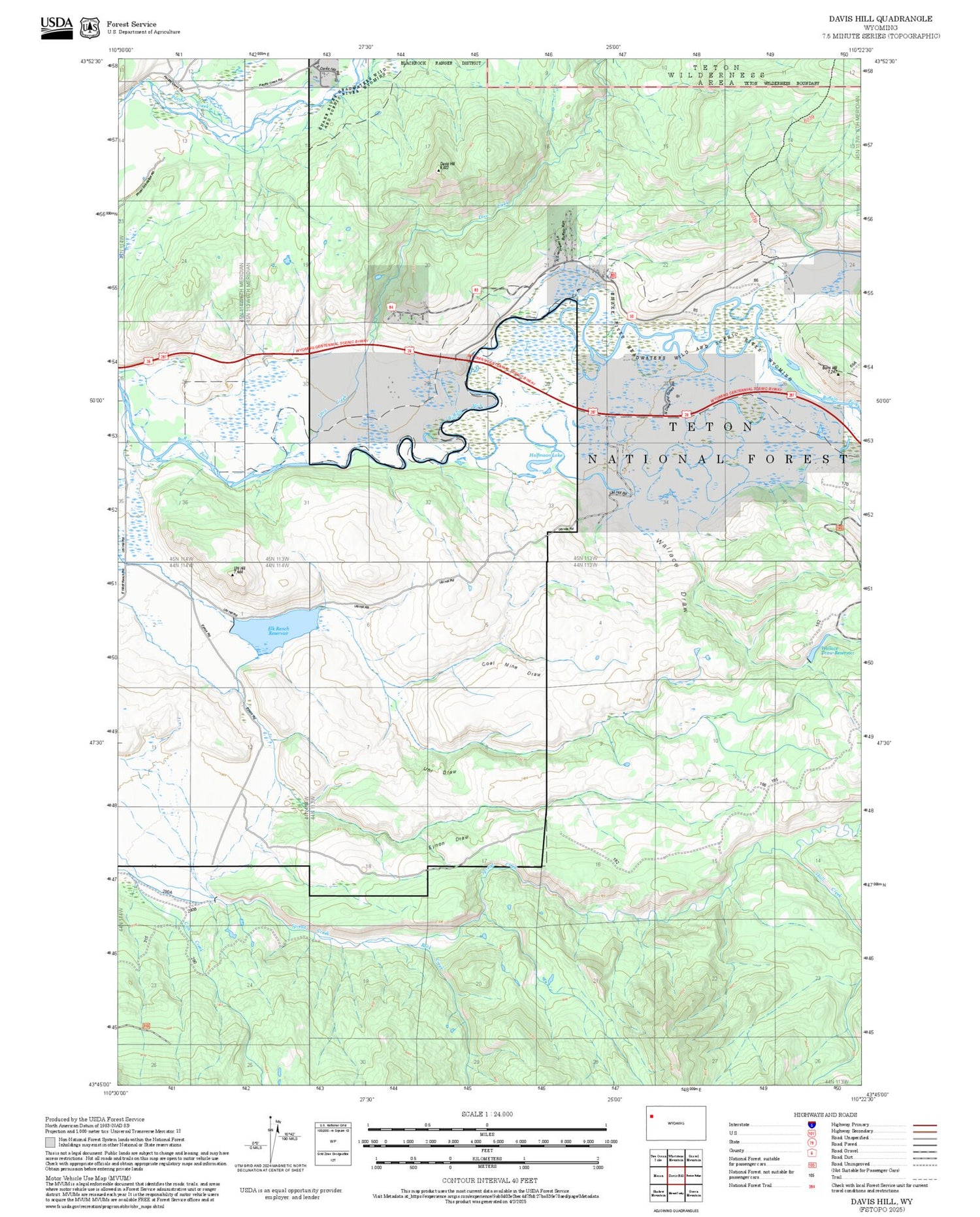 2025 Forest Service Topo Map of Davis Hill Wyoming