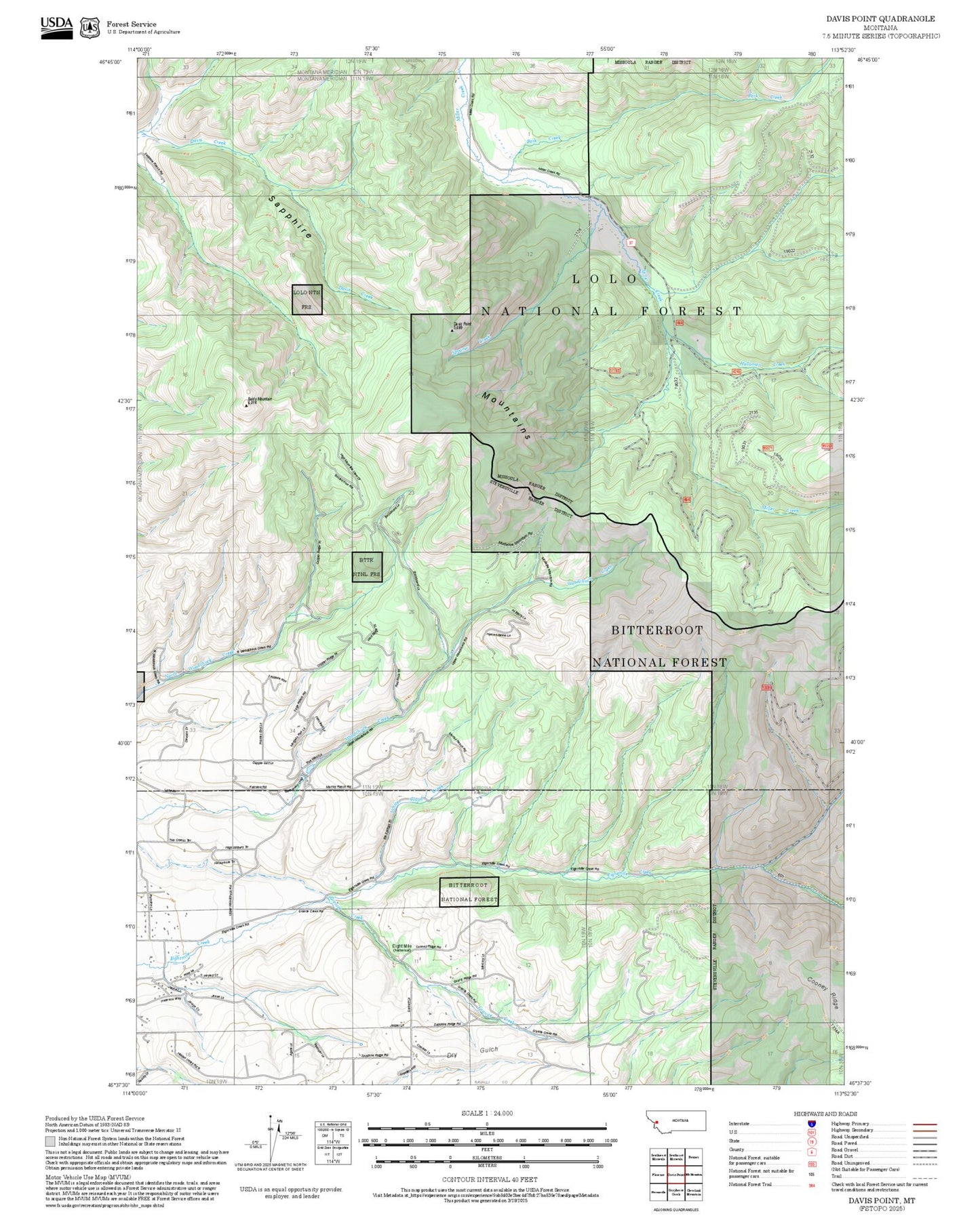 2025 Forest Service Topo Map of Davis Point Montana