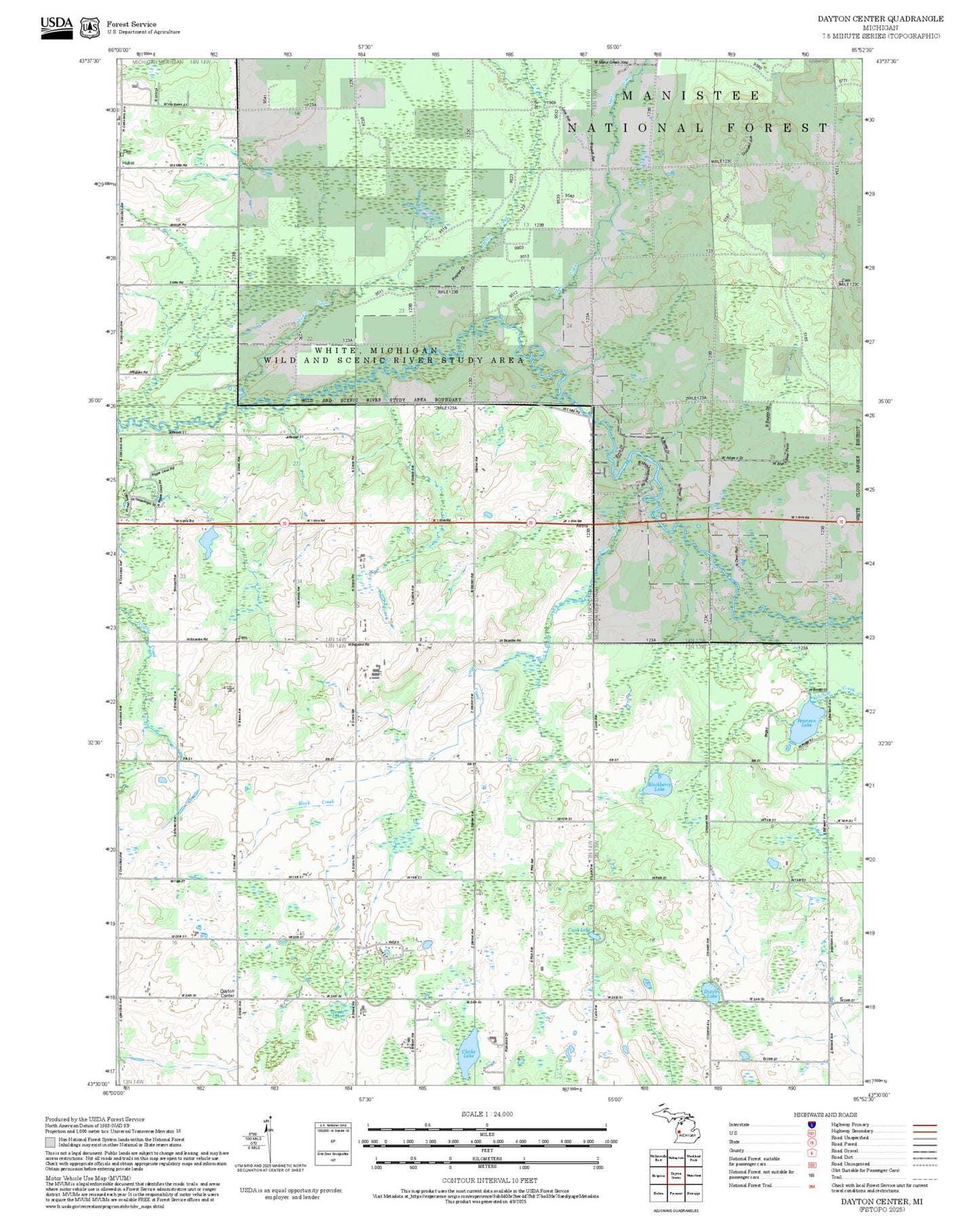 2025 Forest Service Topo Map of Dayton Center Michigan