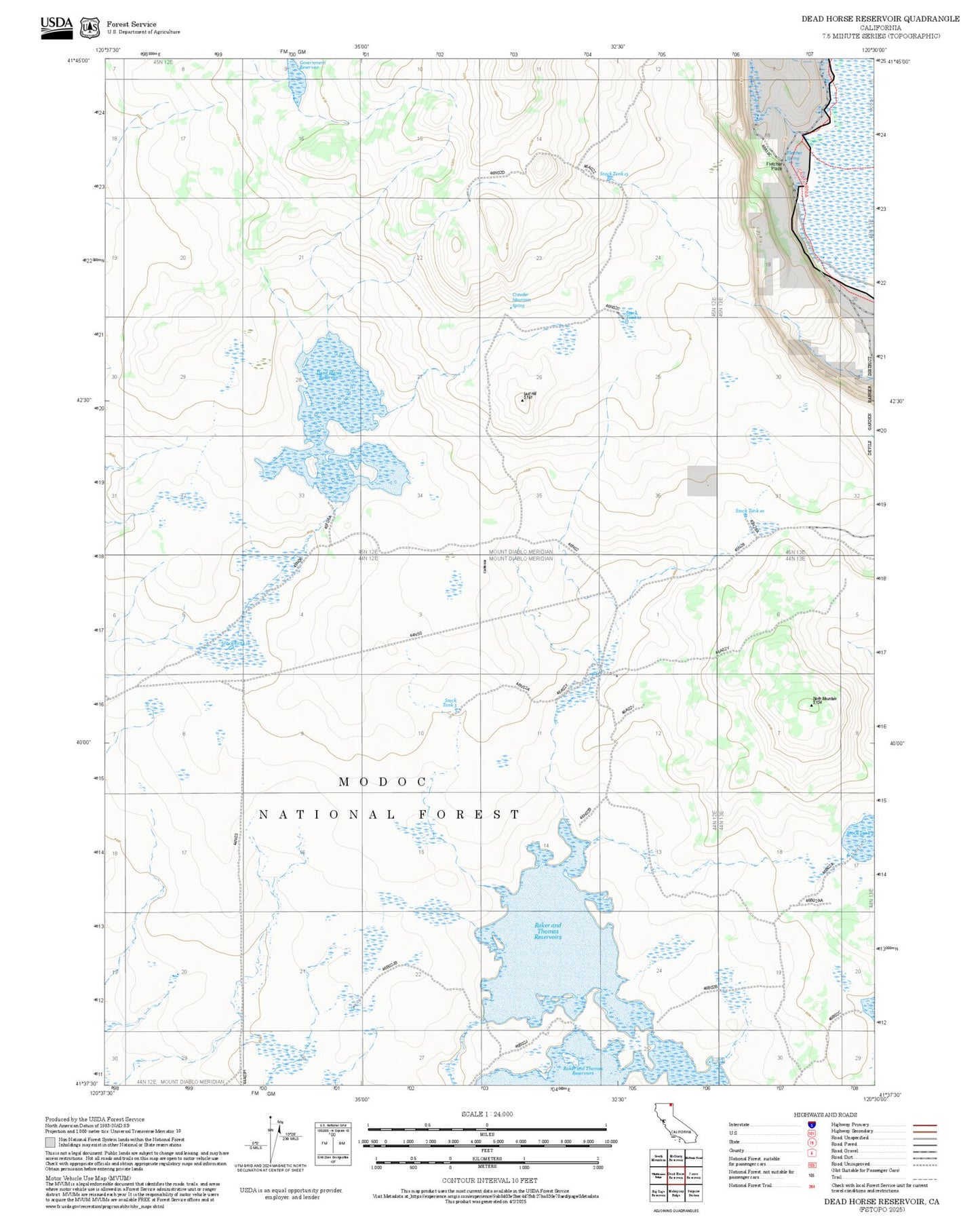 2025 Forest Service Topo Map of Dead Horse Reservoir California
