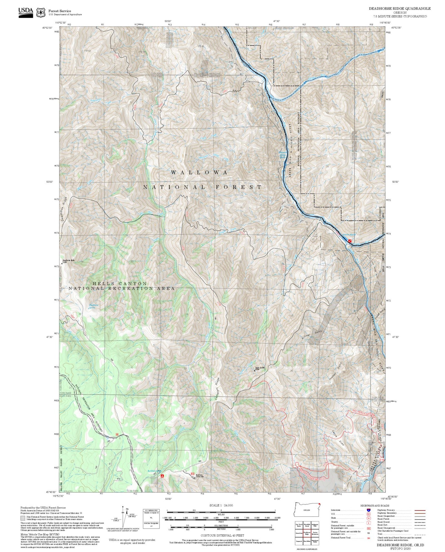 2025 Forest Service Topo Map of Deadhorse Ridge Oregon
