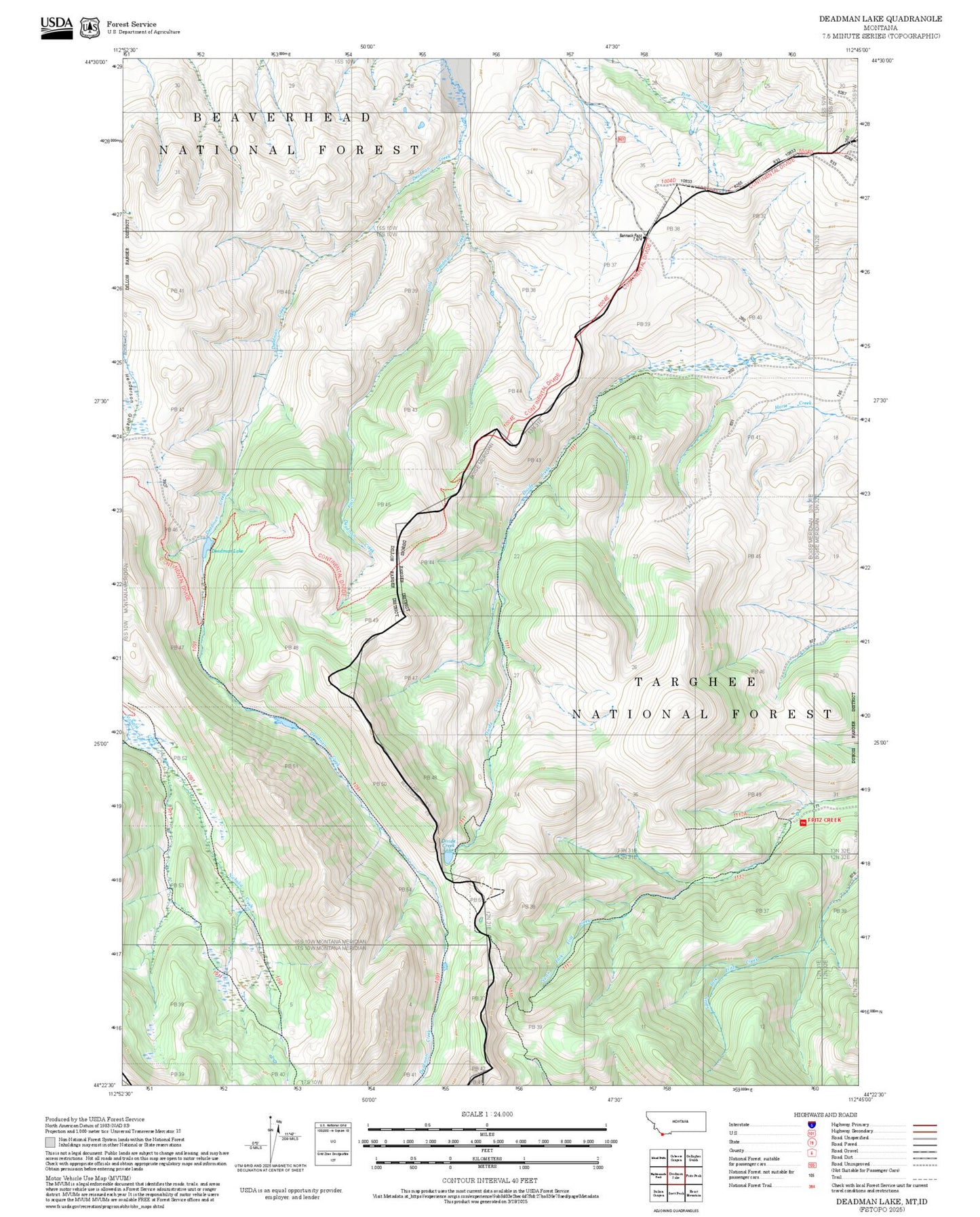 2025 Forest Service Topo Map of Deadman Lake Montana