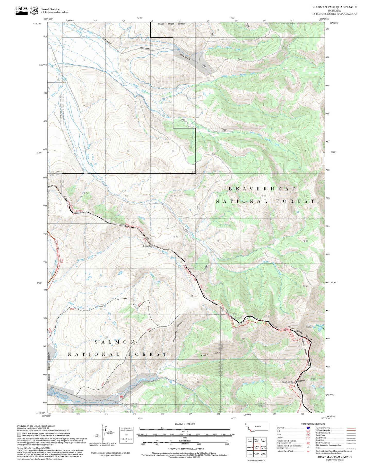 2025 Forest Service Topo Map of Deadman Pass Montana