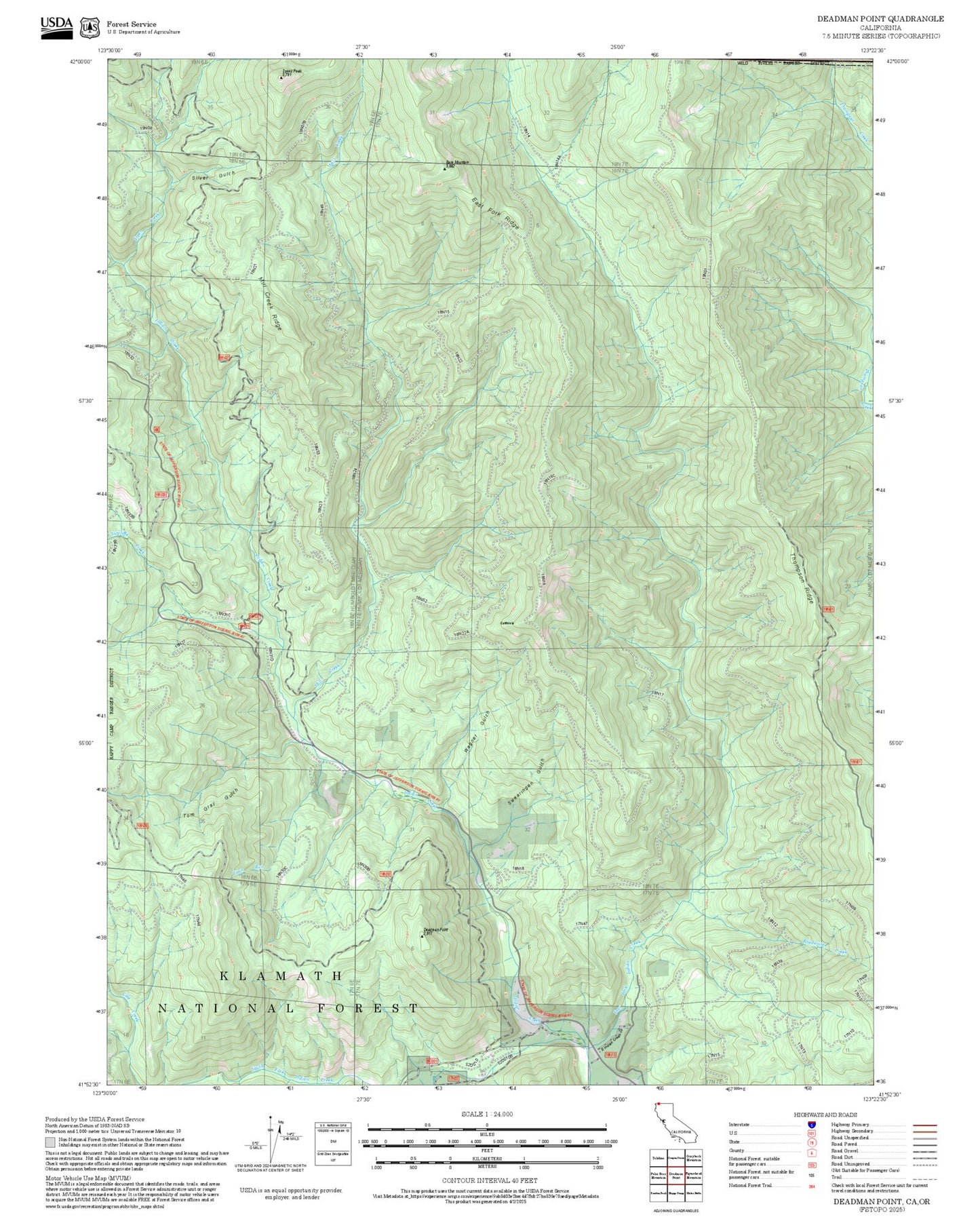 2025 Forest Service Topo Map of Deadman Point California