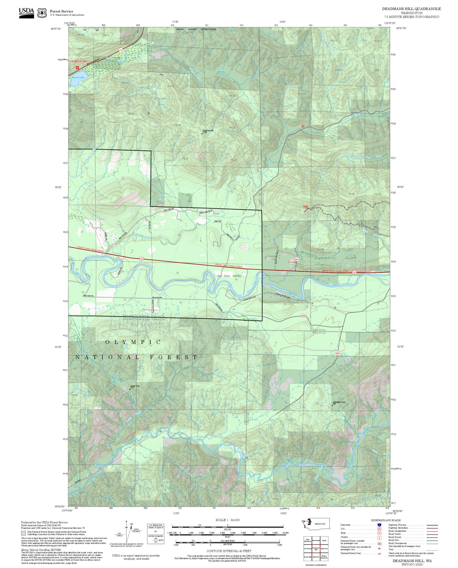 2025 Forest Service Topo Map of Deadmans Hill Washington