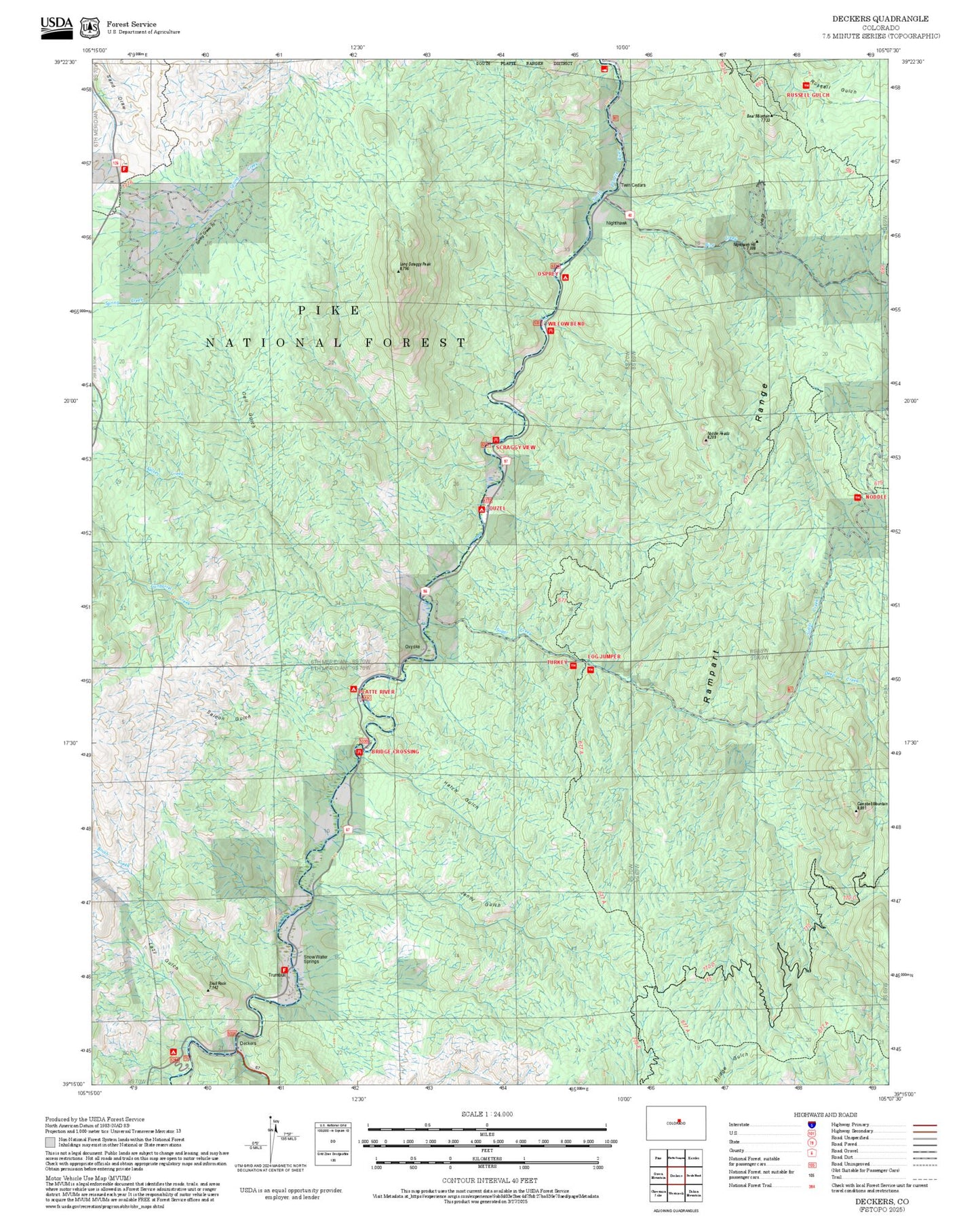 2025 Forest Service Topo Map of Deckers Colorado