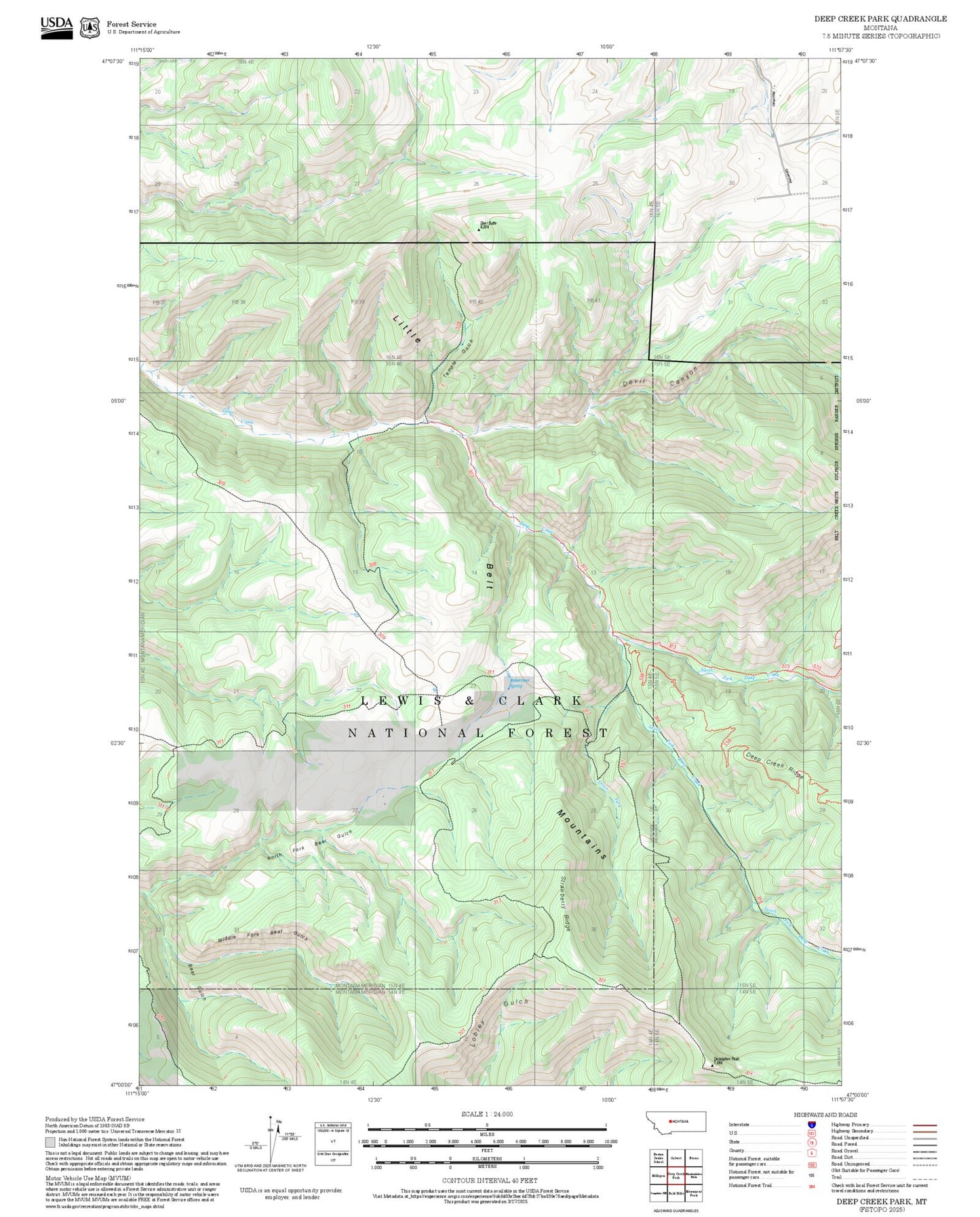 2025 Forest Service Topo Map of Deep Creek Park Montana