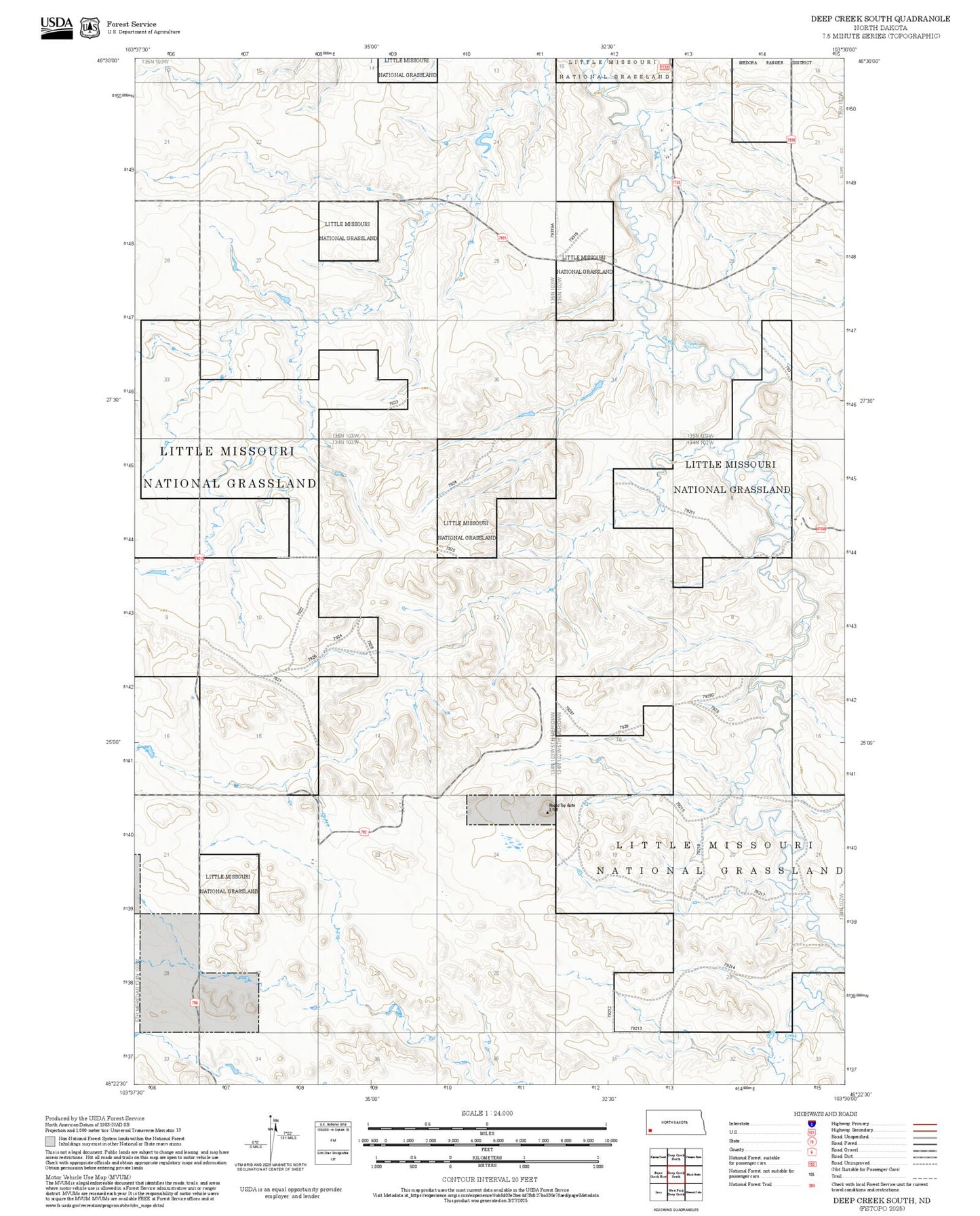 2025 Forest Service Topo Map of Deep Creek South North Dakota