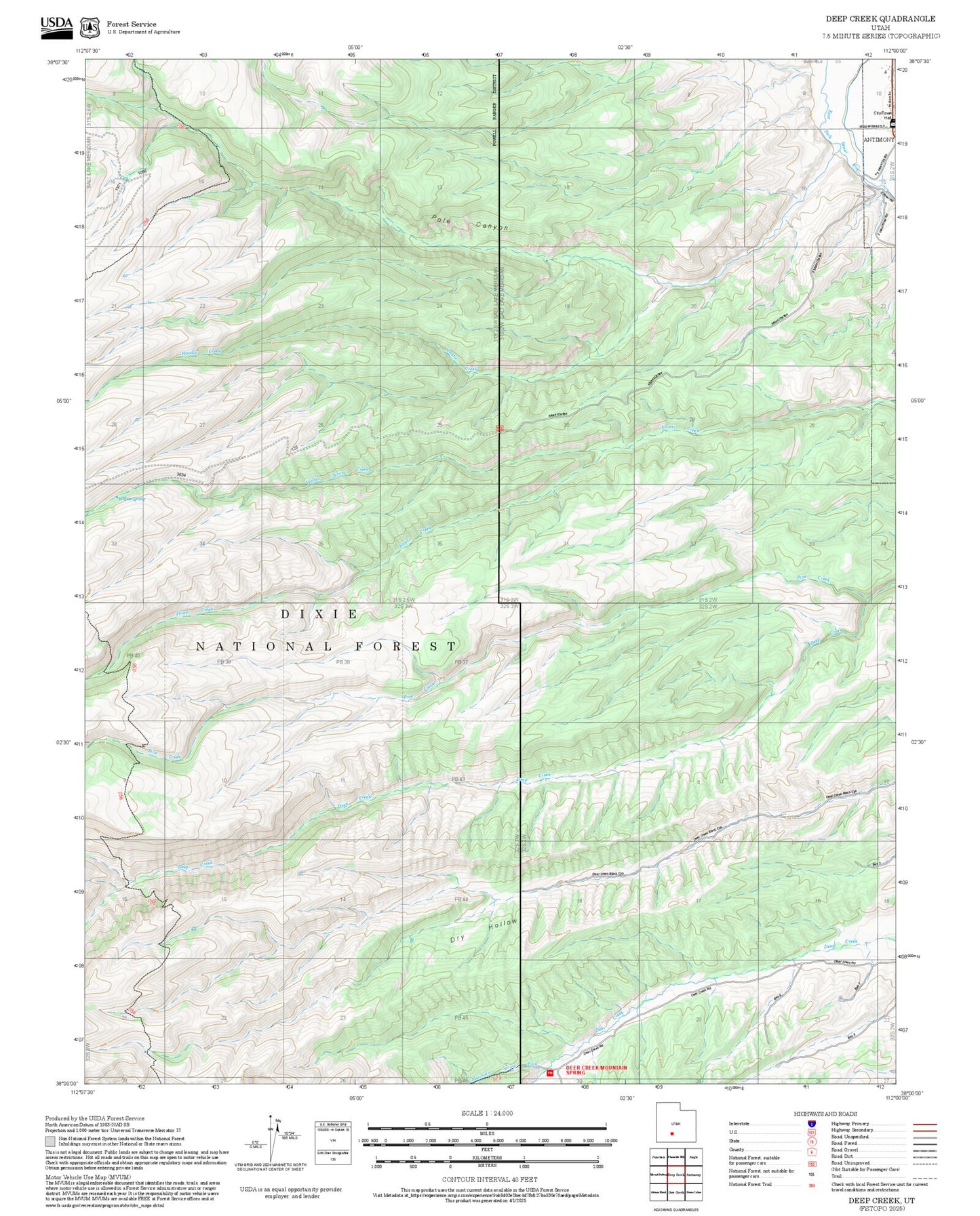 2025 Forest Service Topo Map of Deep Creek Utah