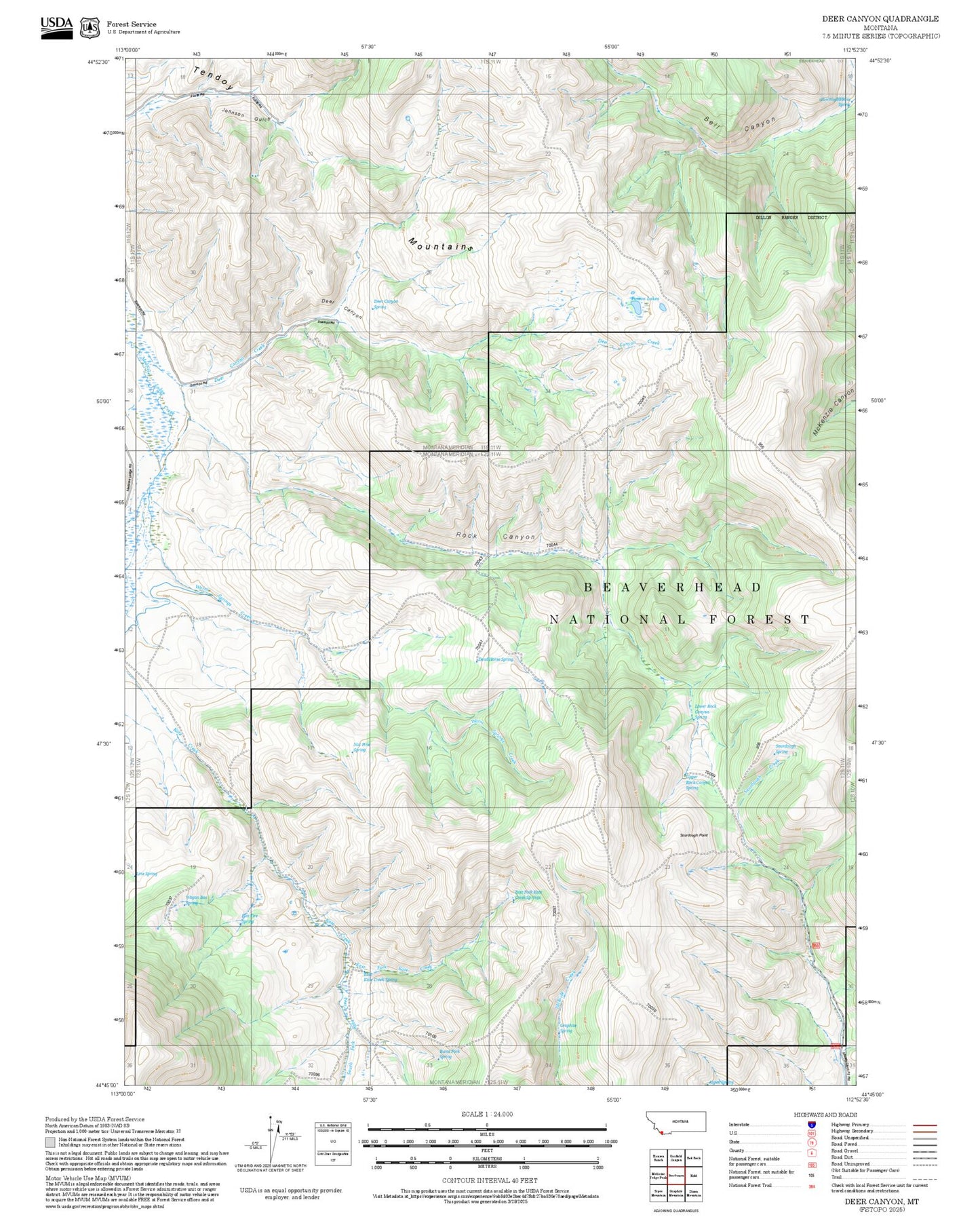 2025 Forest Service Topo Map of Deer Canyon Montana
