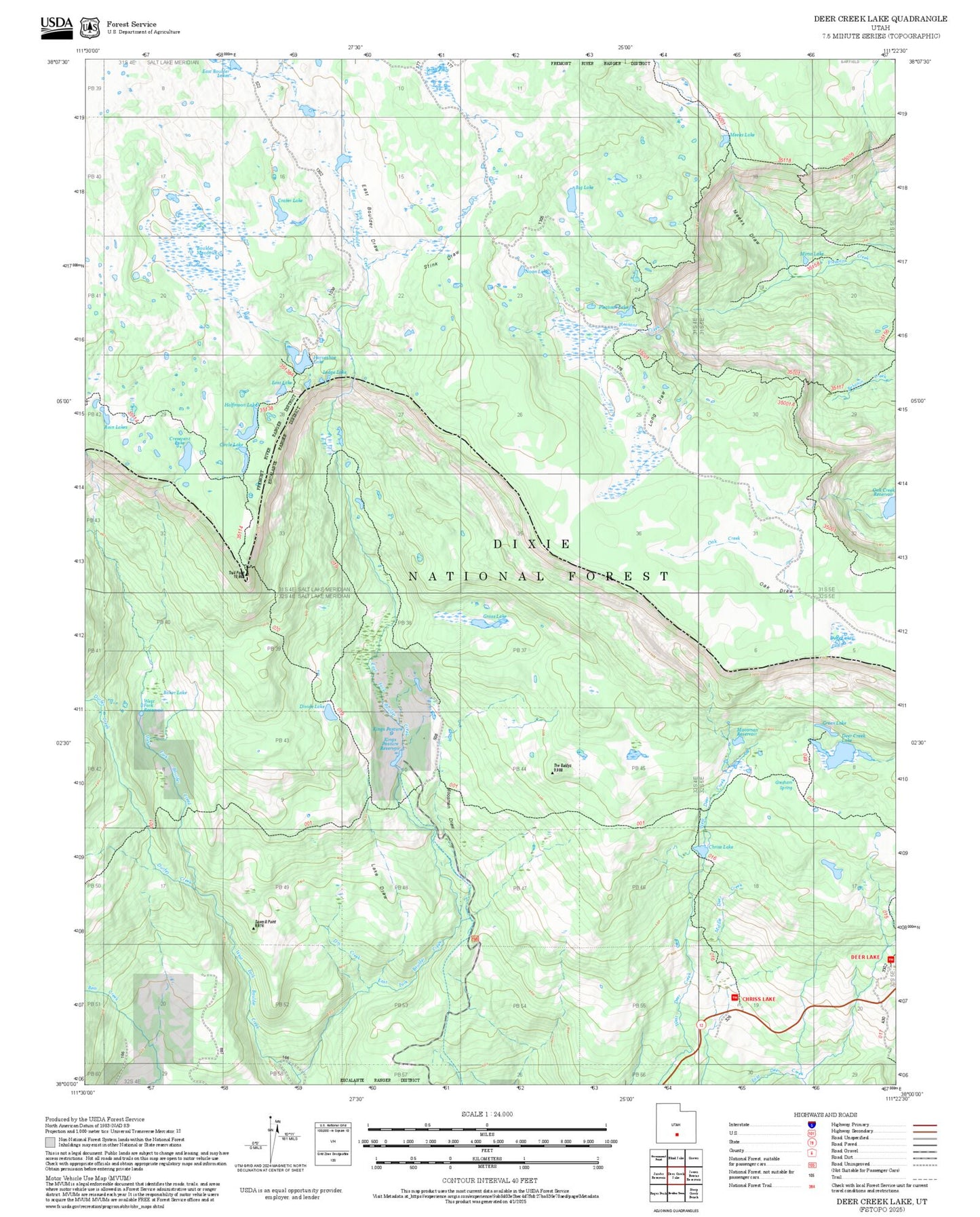 2025 Forest Service Topo Map of Deer Creek Lake Utah