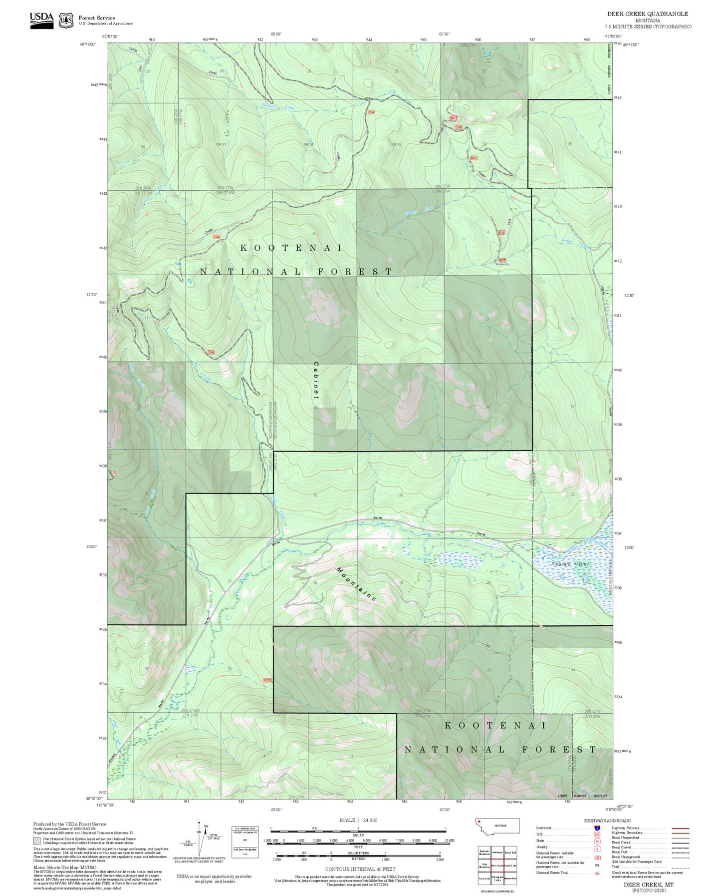 2025 Forest Service Topo Map of Deer Creek Montana