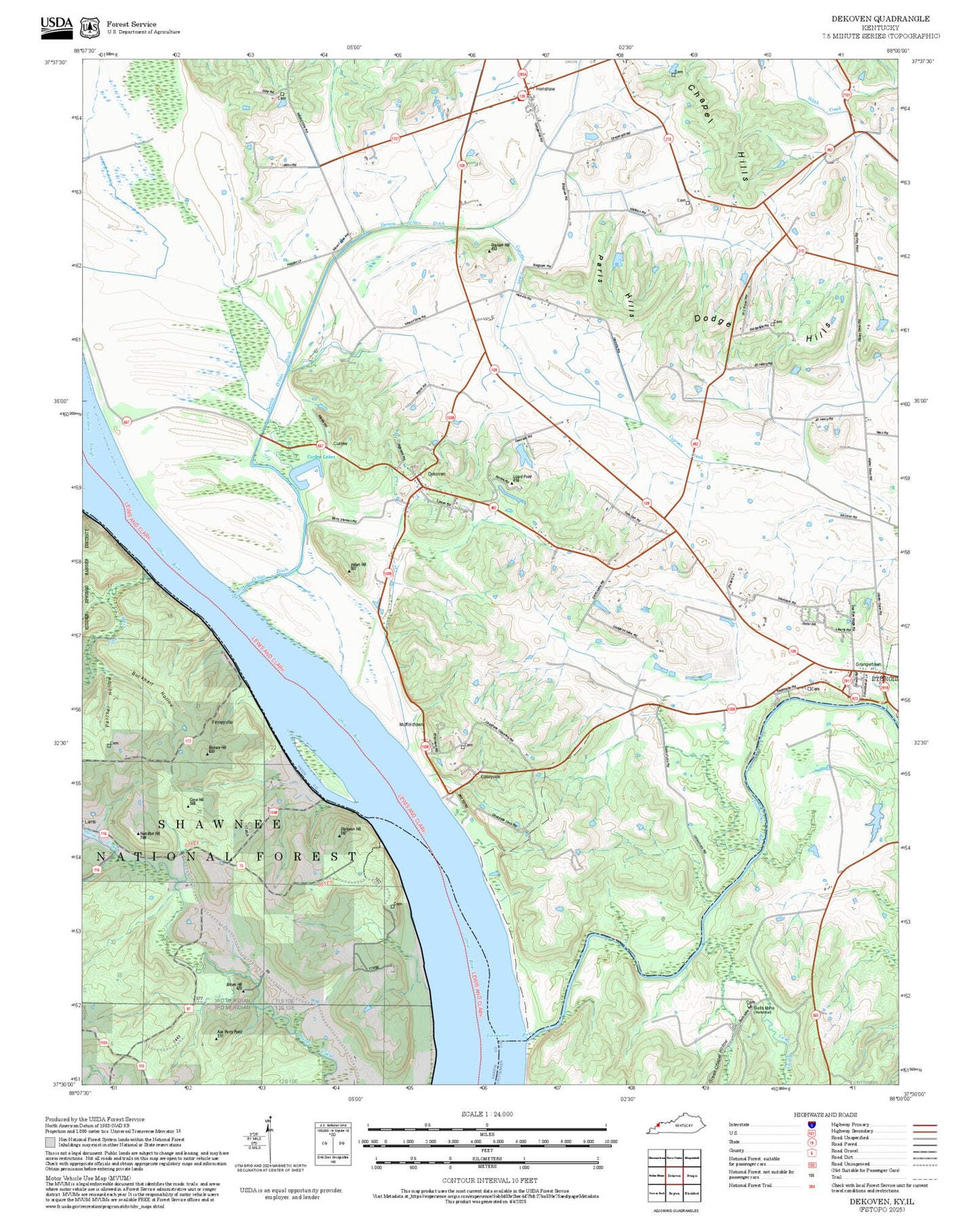 2025 Forest Service Topo Map of Dekoven Kentucky