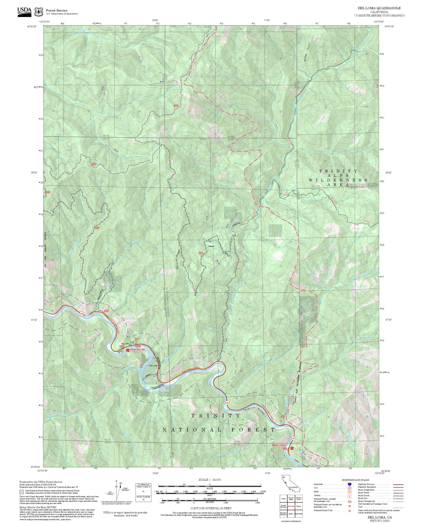 2025 Forest Service Topo Map of Del Loma California