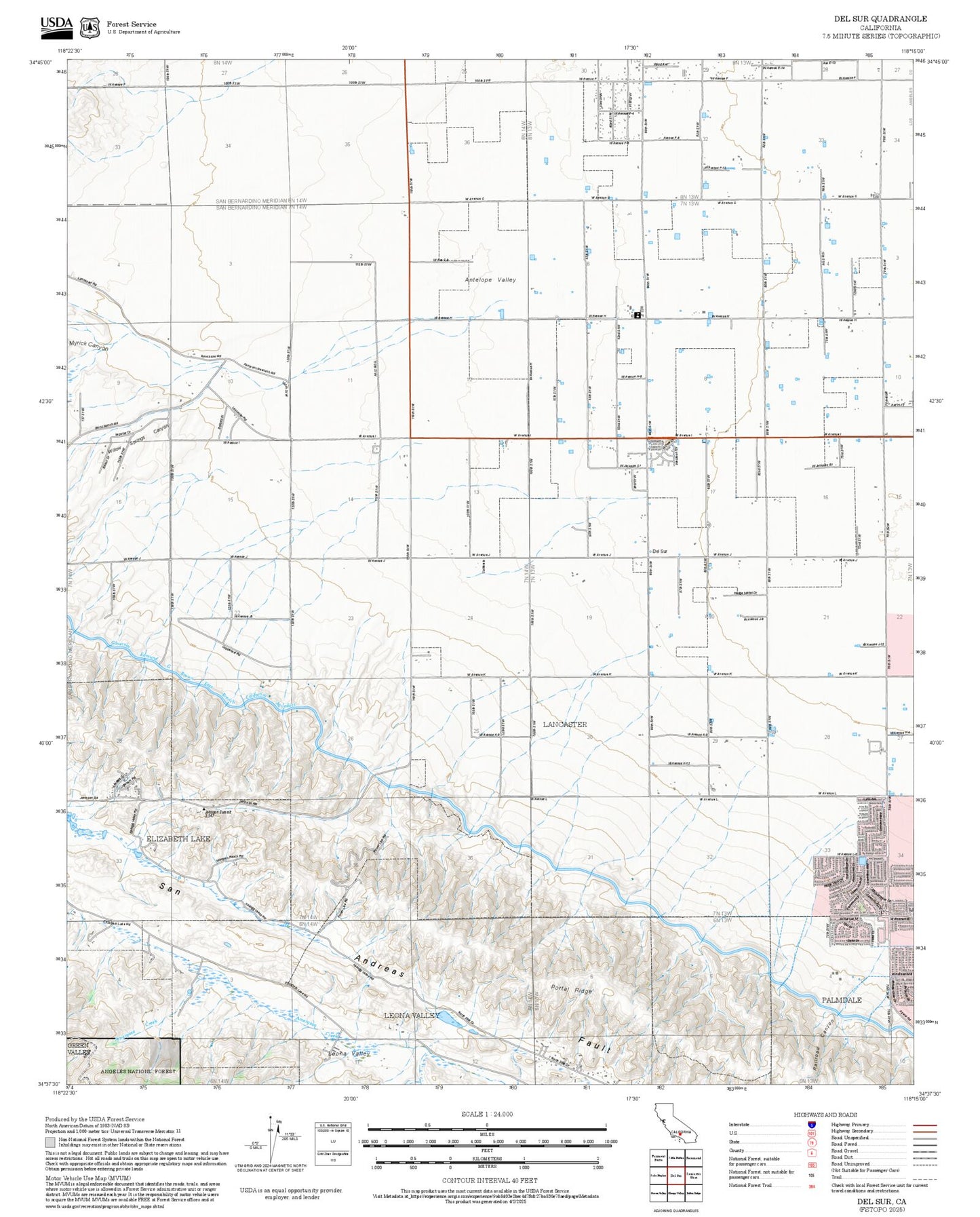 2025 Forest Service Topo Map of Del Sur California