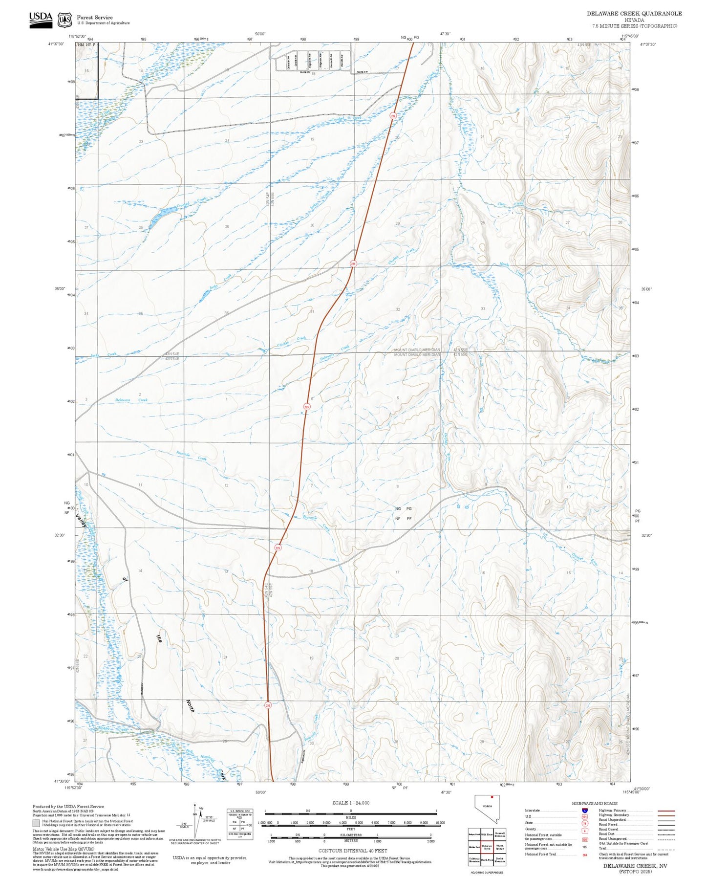 2025 Forest Service Topo Map of Delaware Creek Nevada