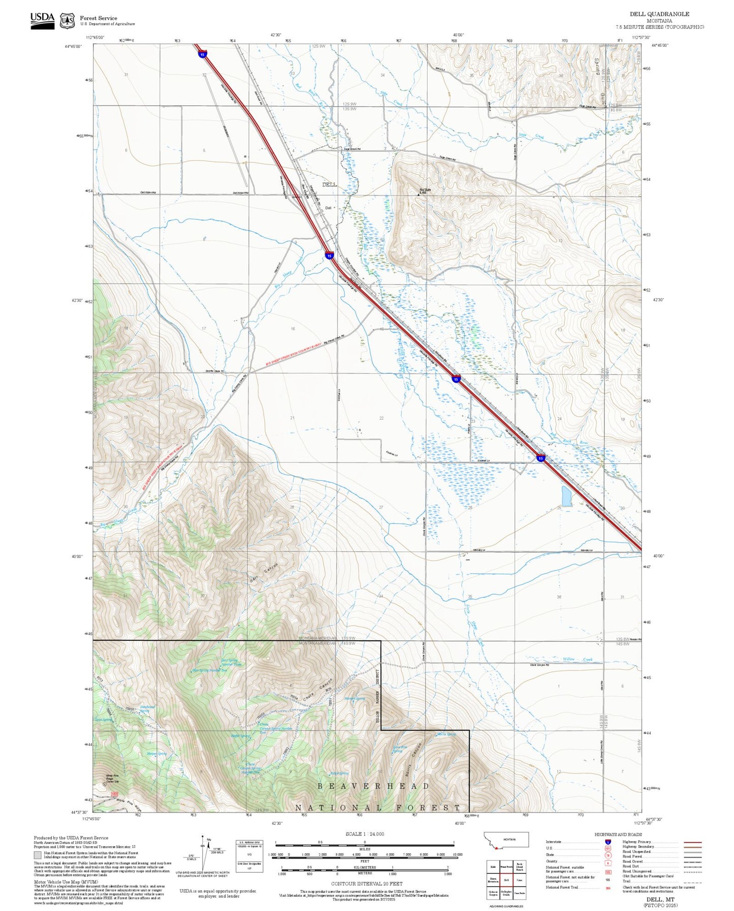 2025 Forest Service Topo Map of Dell Montana