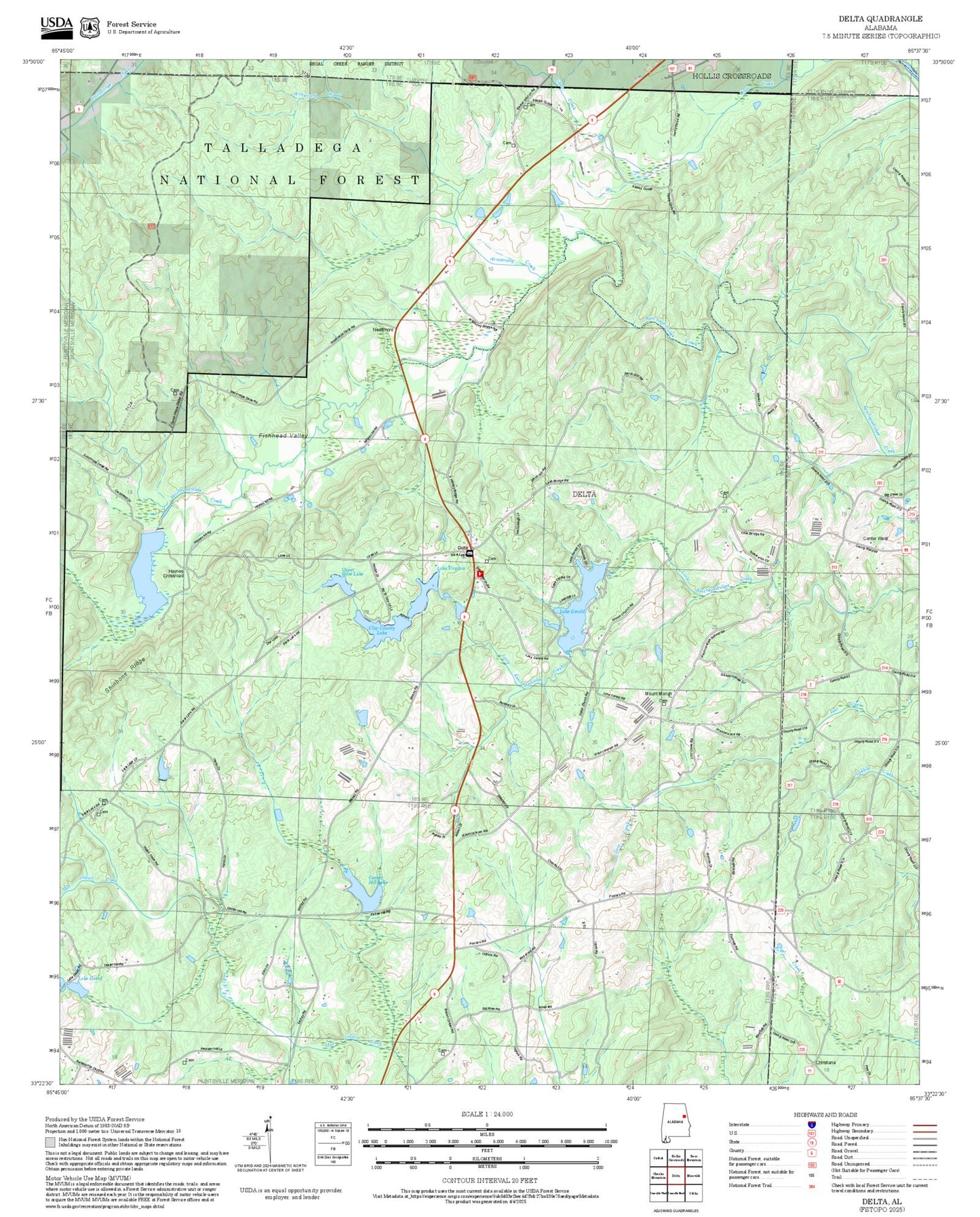 2025 Forest Service Topo Map of Delta Alabama