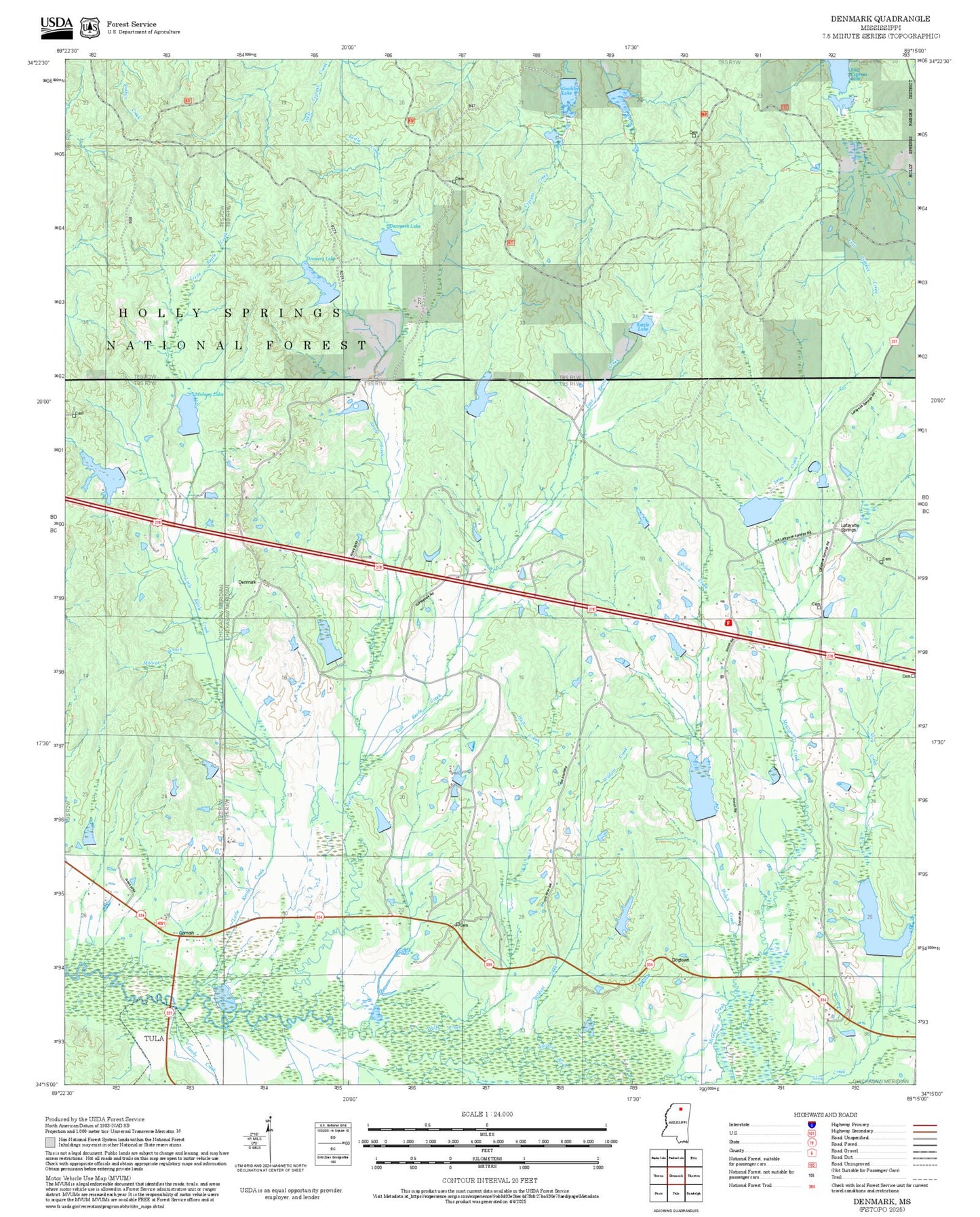 2025 Forest Service Topo Map of Denmark Mississippi