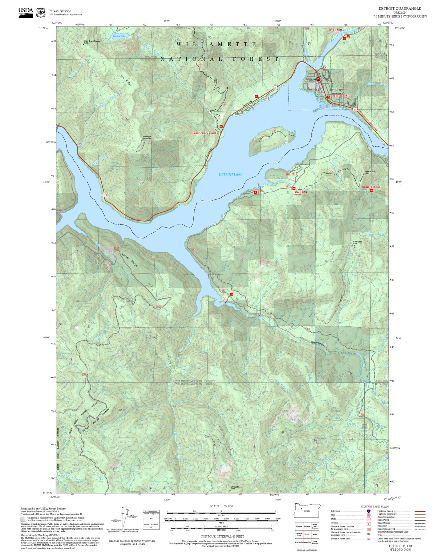 2025 Forest Service Topo Map of Detroit Oregon