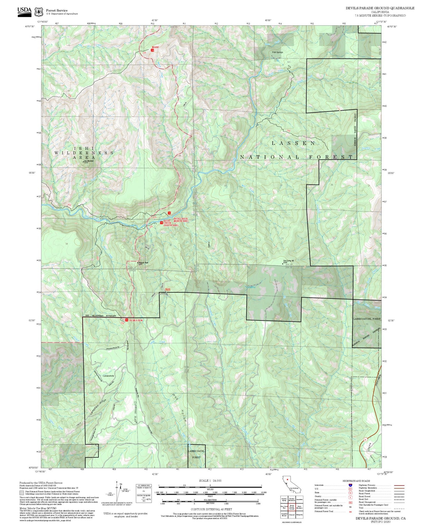 2025 Forest Service Topo Map of Devils Parade Ground California