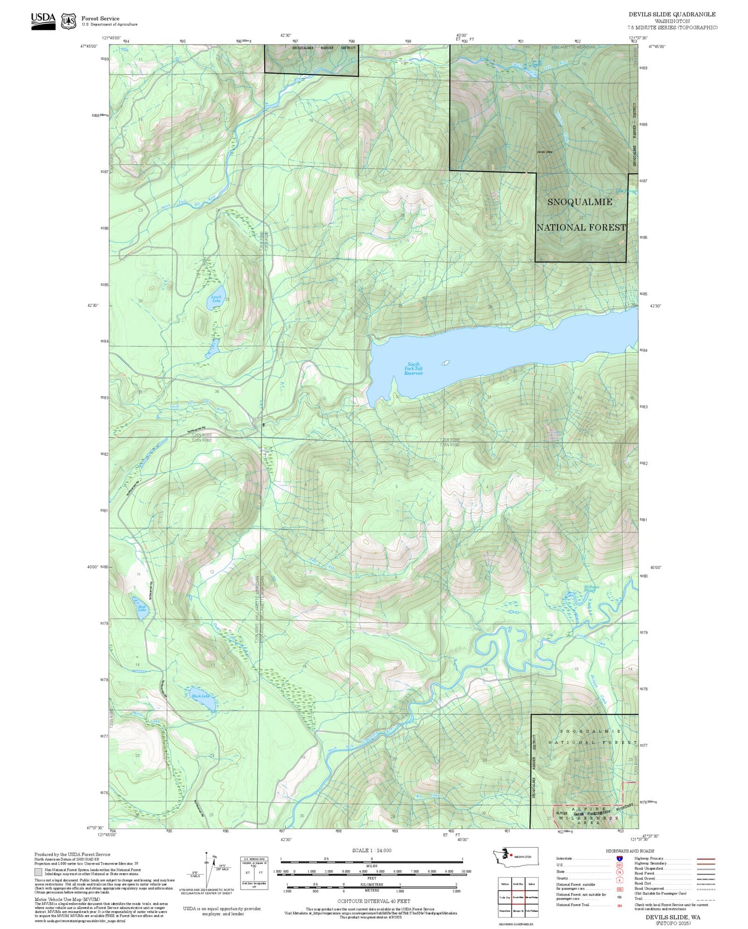 2025 Forest Service Topo Map of Devils Slide Washington