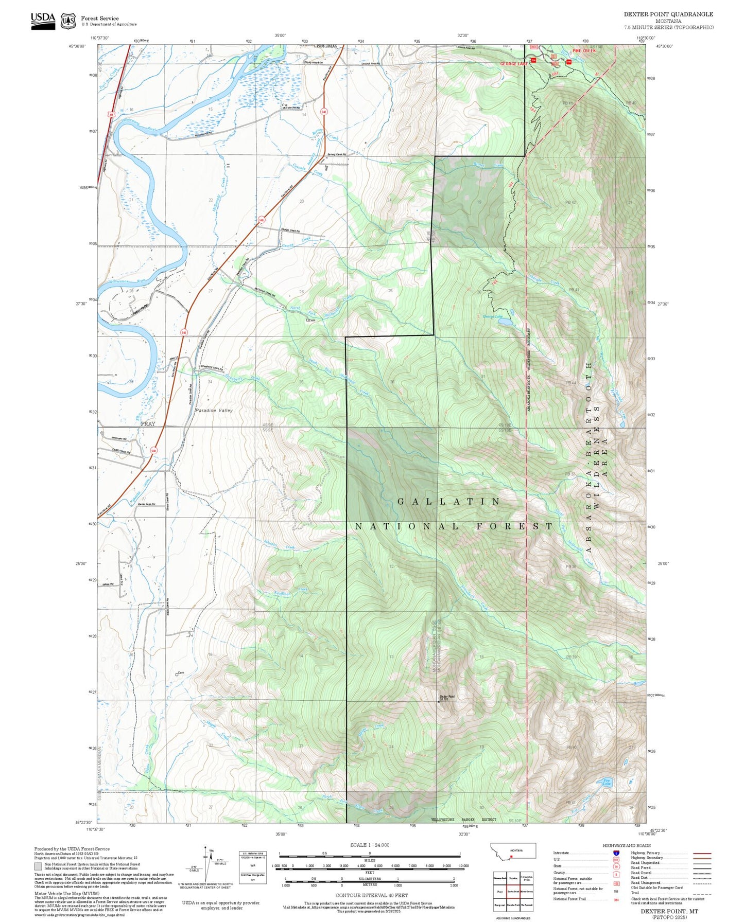 2025 Forest Service Topo Map of Dexter Point Montana
