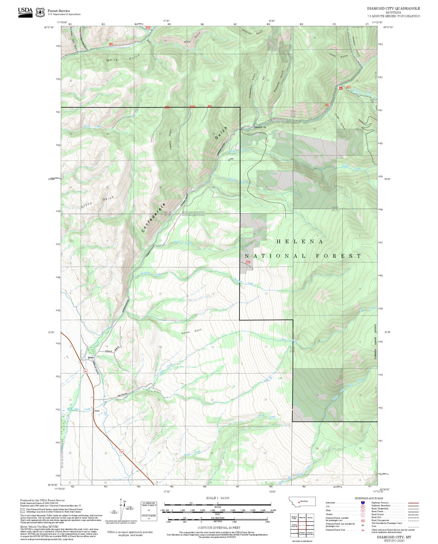 2025 Forest Service Topo Map of Diamond City Montana