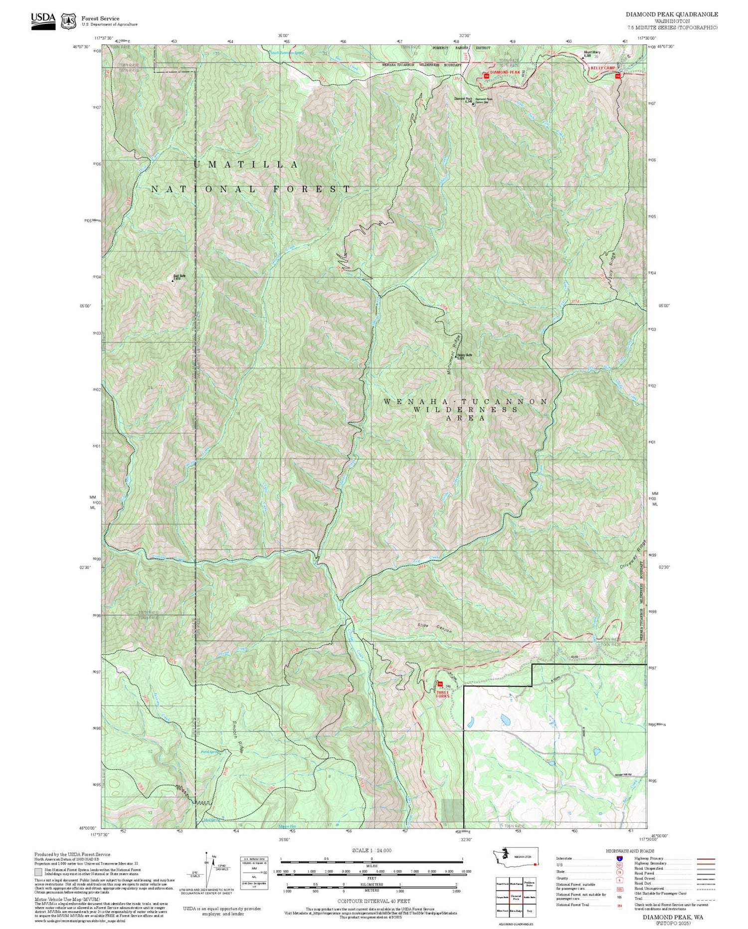 2025 Forest Service Topo Map of Diamond Peak Washington