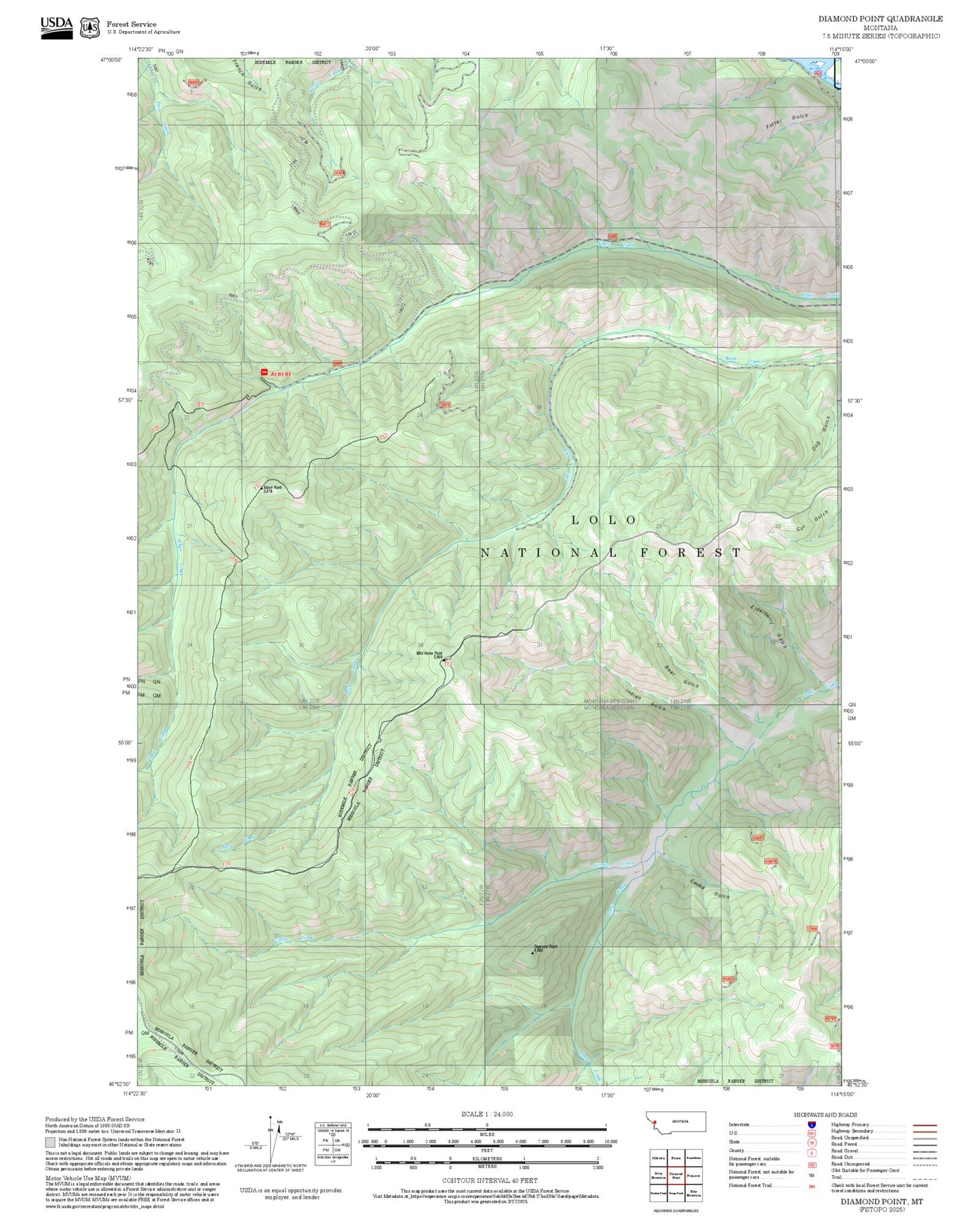 2025 Forest Service Topo Map of Diamond Point Montana