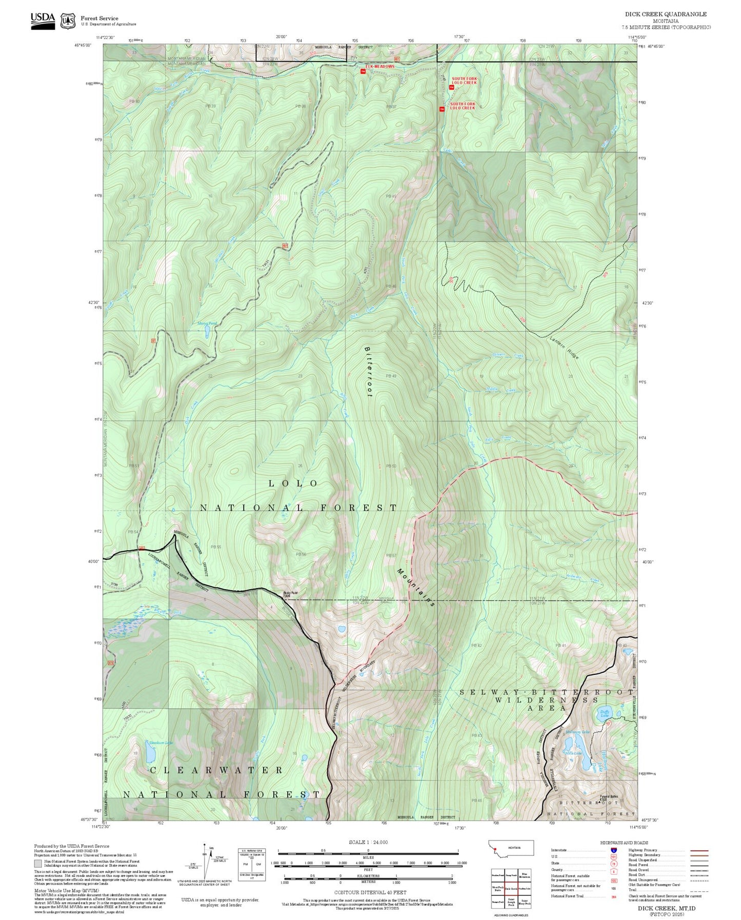 2025 Forest Service Topo Map of Dick Creek Montana