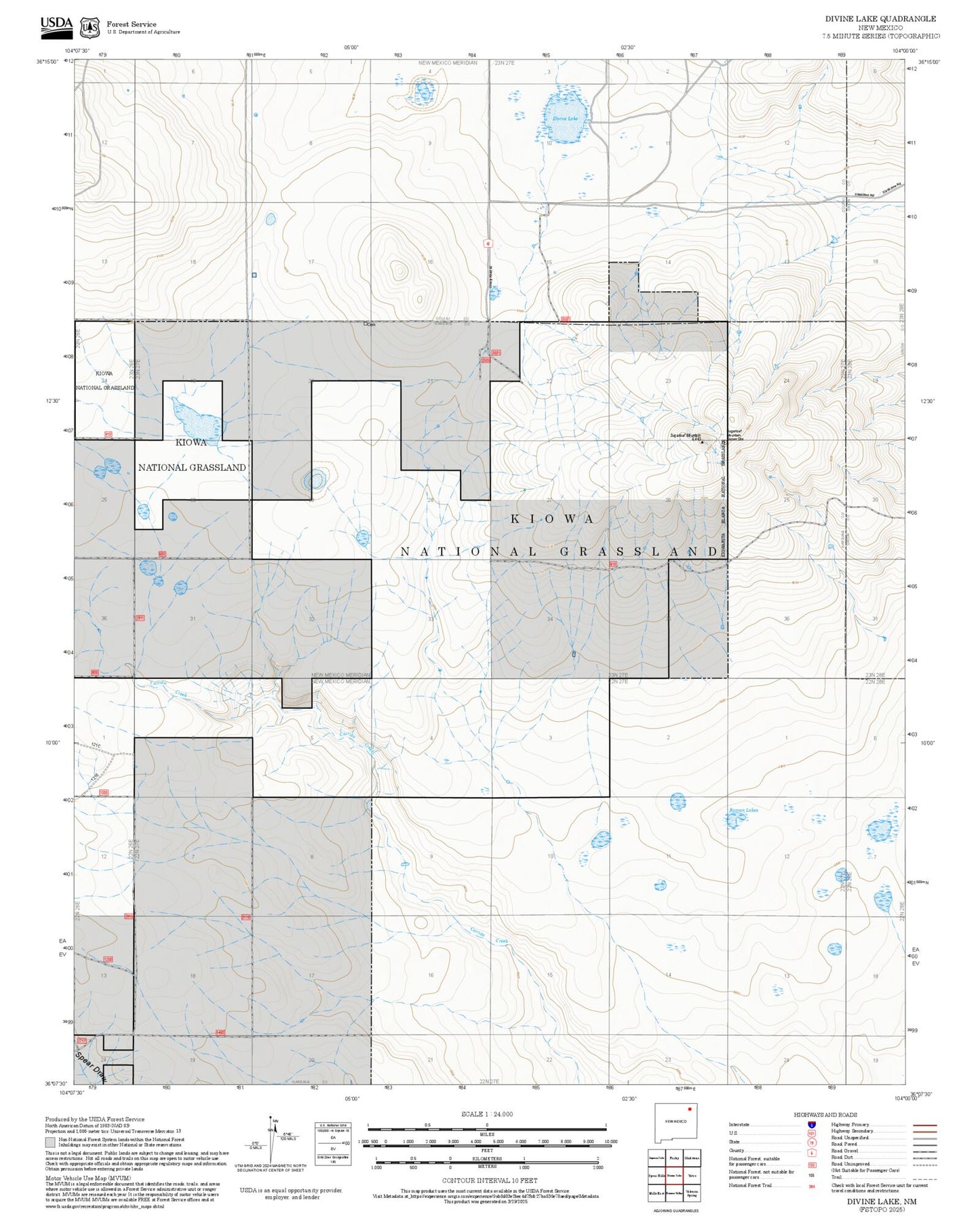 2025 Forest Service Topo Map of Divine Lake New Mexico