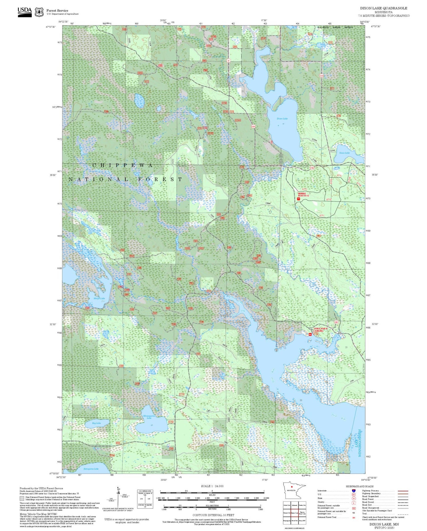 2025 Forest Service Topo Map of Dixon Lake Minnesota