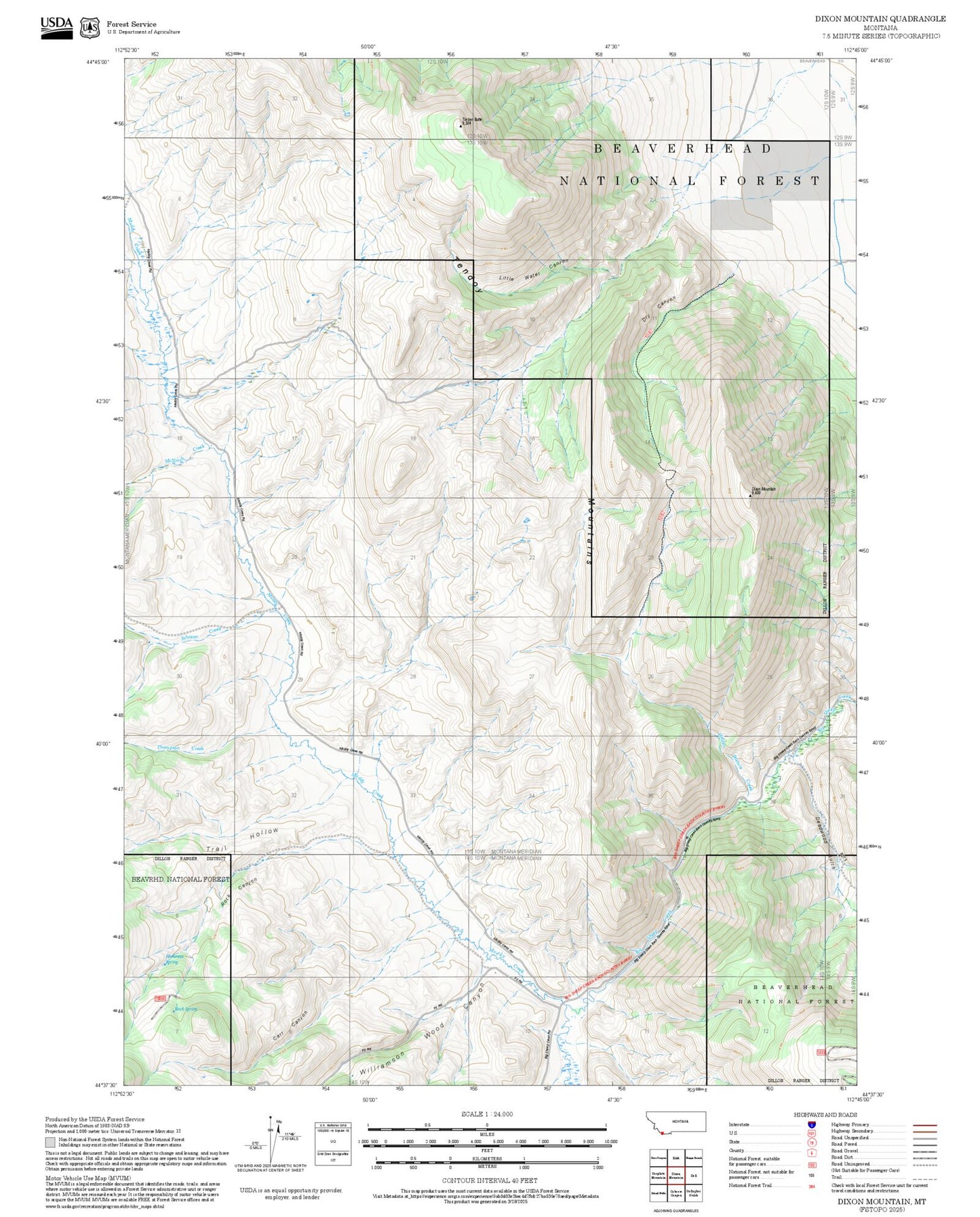 2025 Forest Service Topo Map of Dixon Mountain Montana