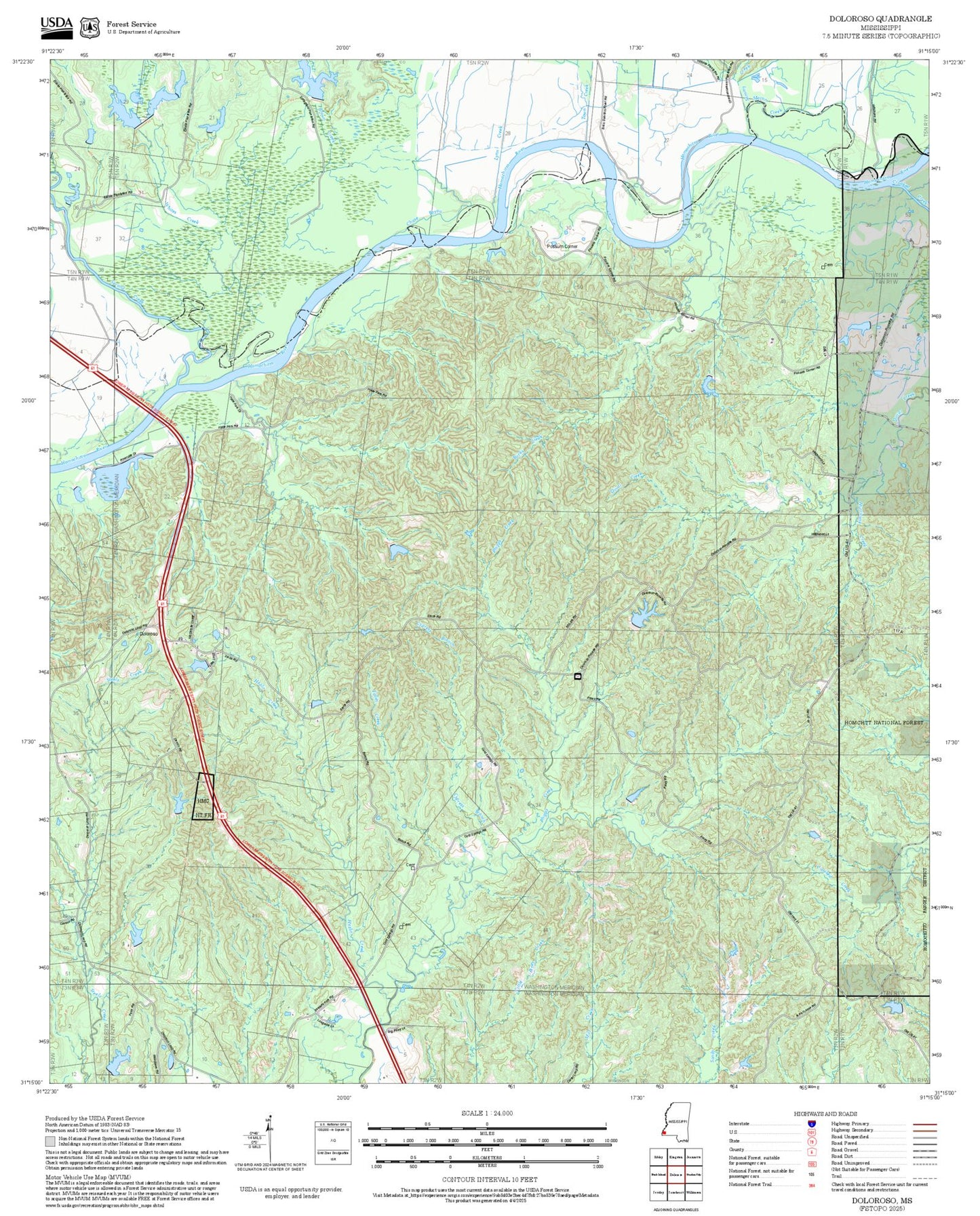 2025 Forest Service Topo Map of Doloroso Mississippi