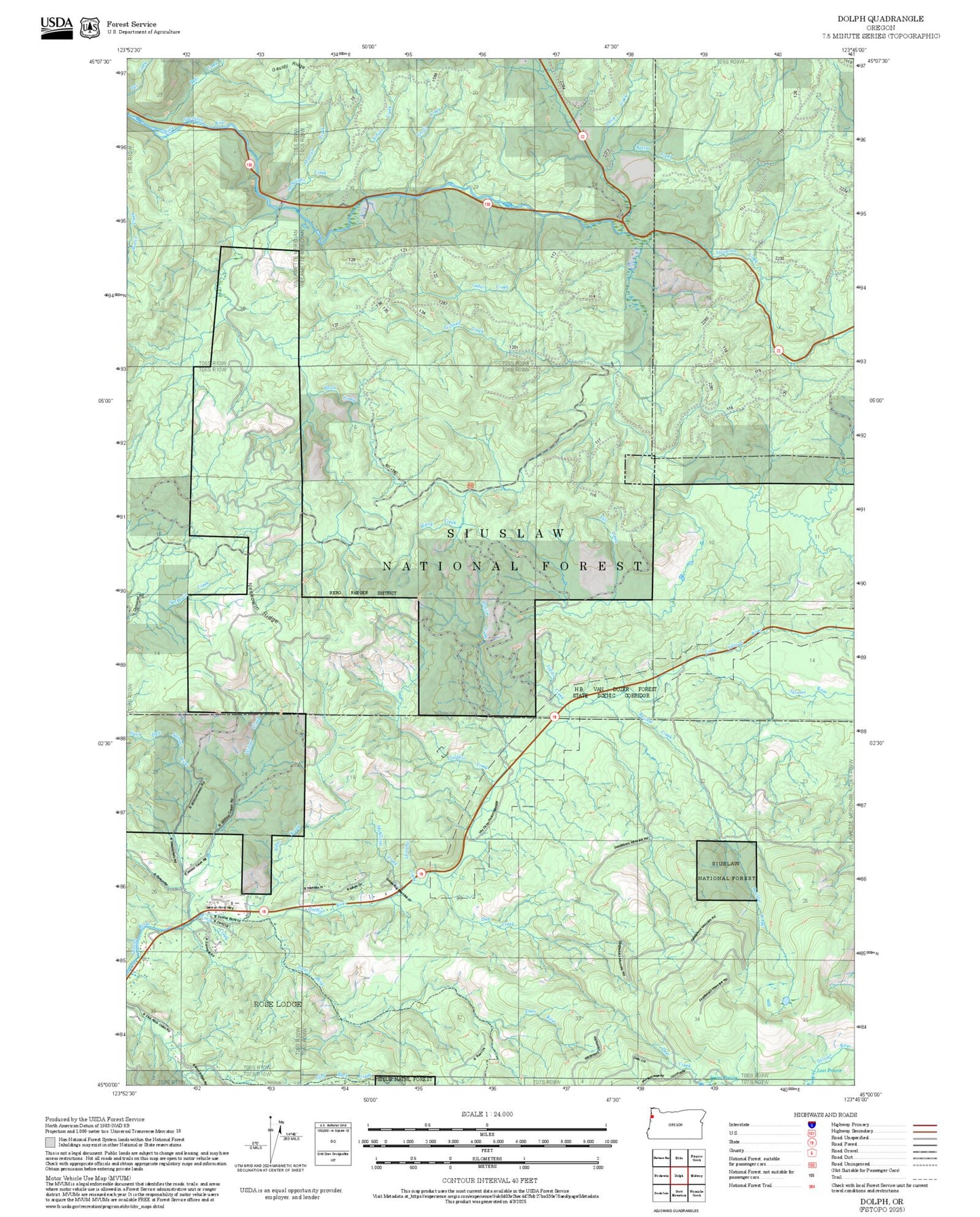 2025 Forest Service Topo Map of Dolph Oregon