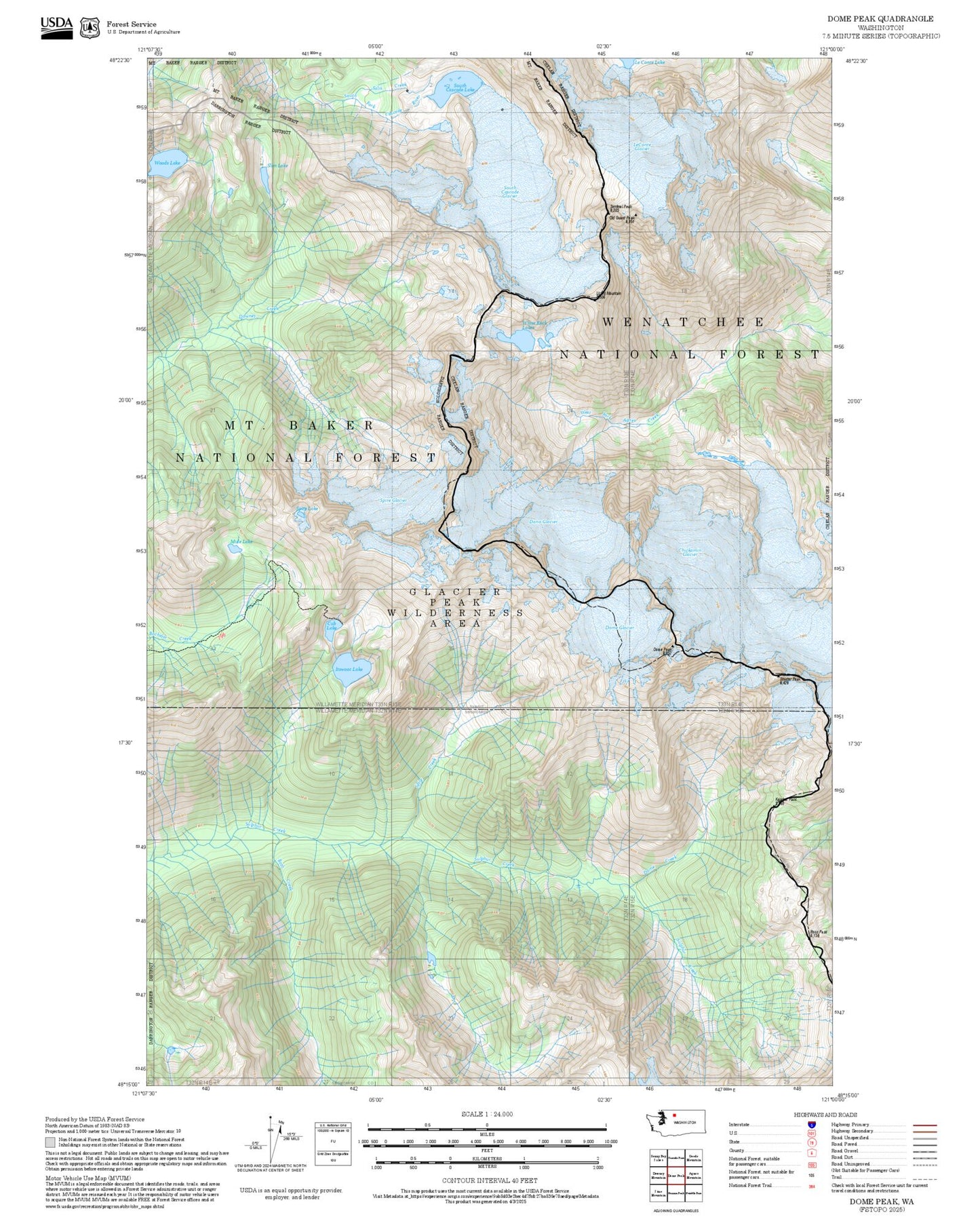 2025 Forest Service Topo Map of Dome Peak Washington