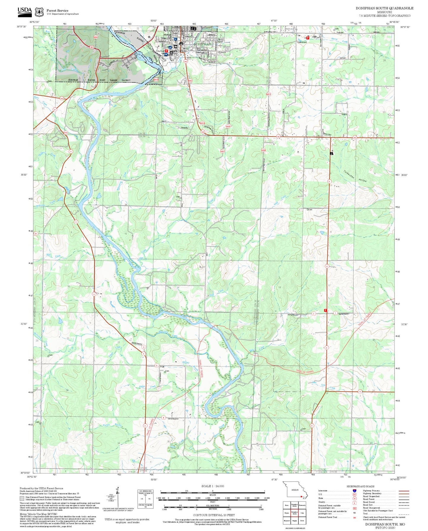 2025 Forest Service Topo Map of Doniphan South Missouri