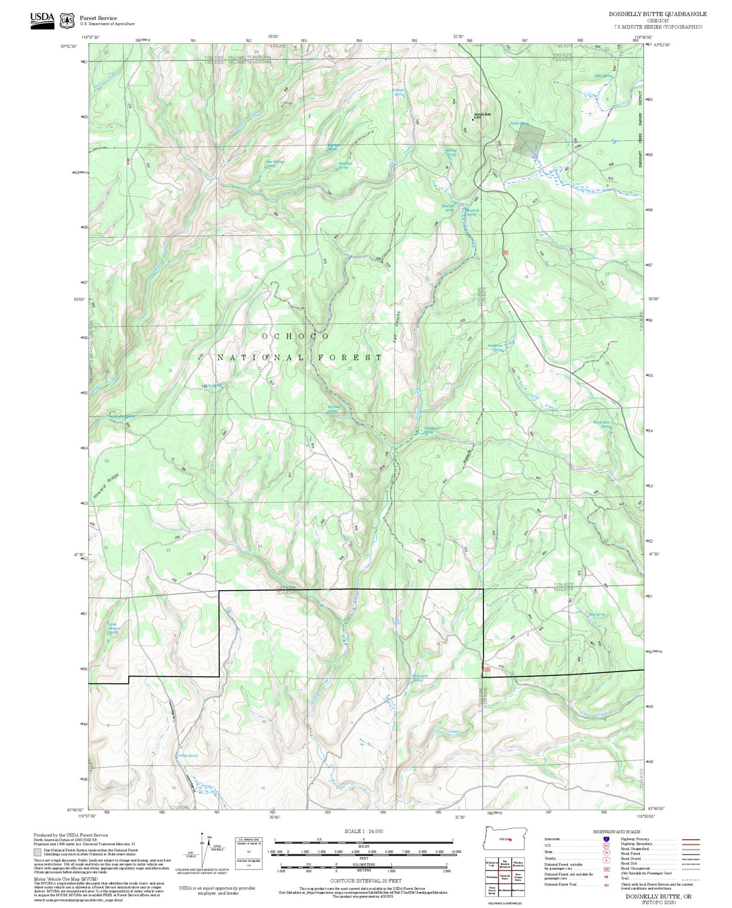 2025 Forest Service Topo Map of Donnelly Butte Oregon