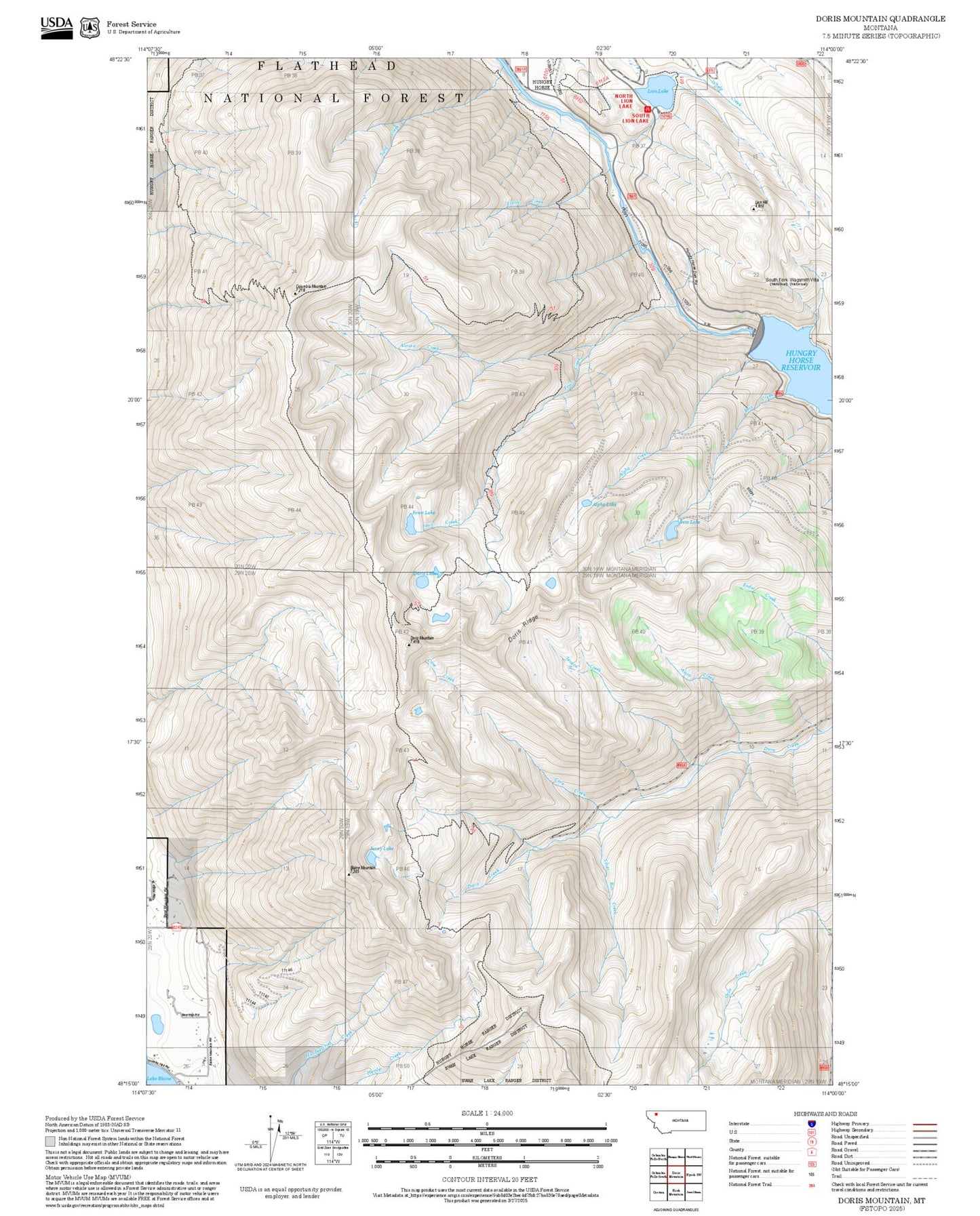 2025 Forest Service Topo Map of Doris Mountain Montana