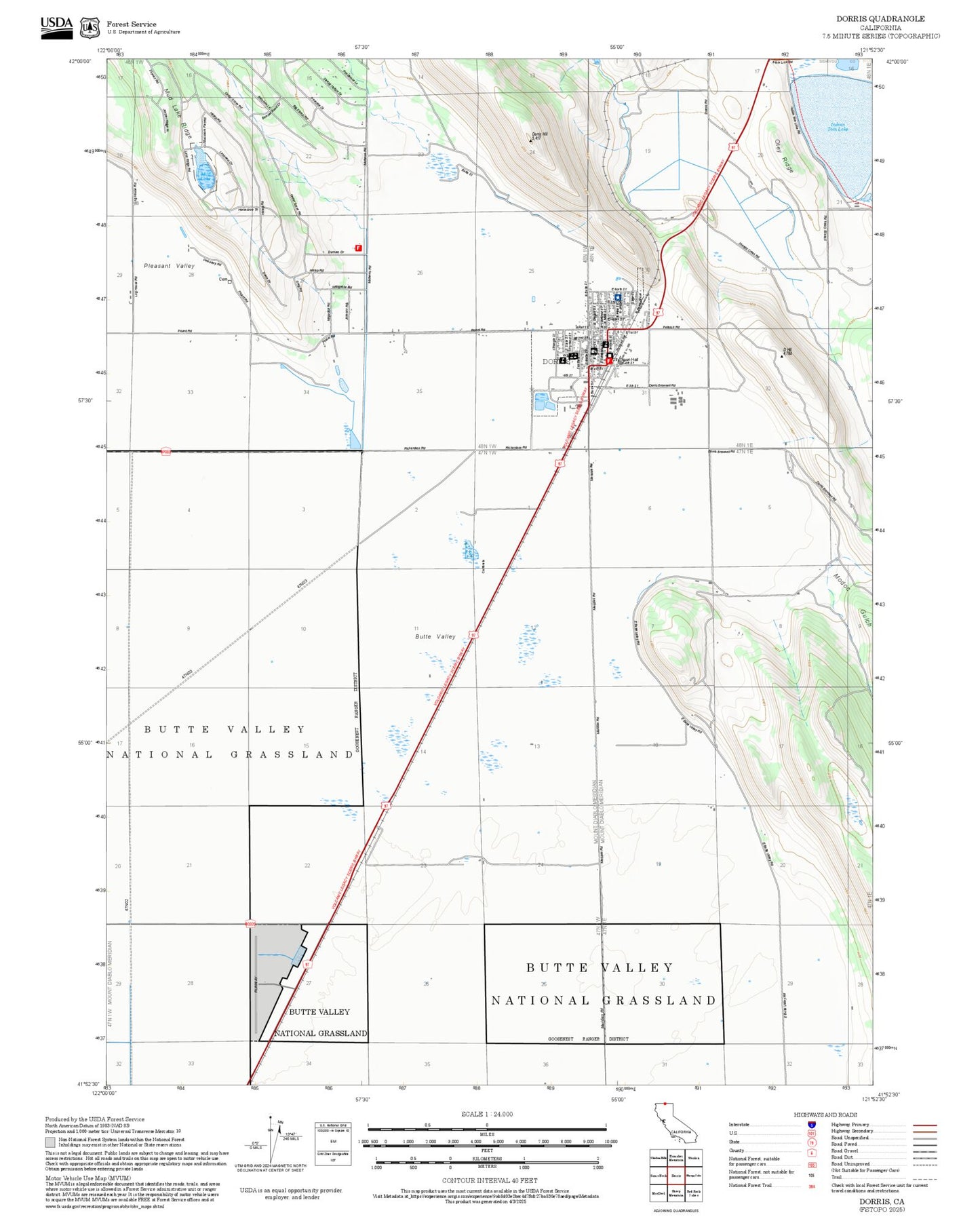 2025 Forest Service Topo Map of Dorris California