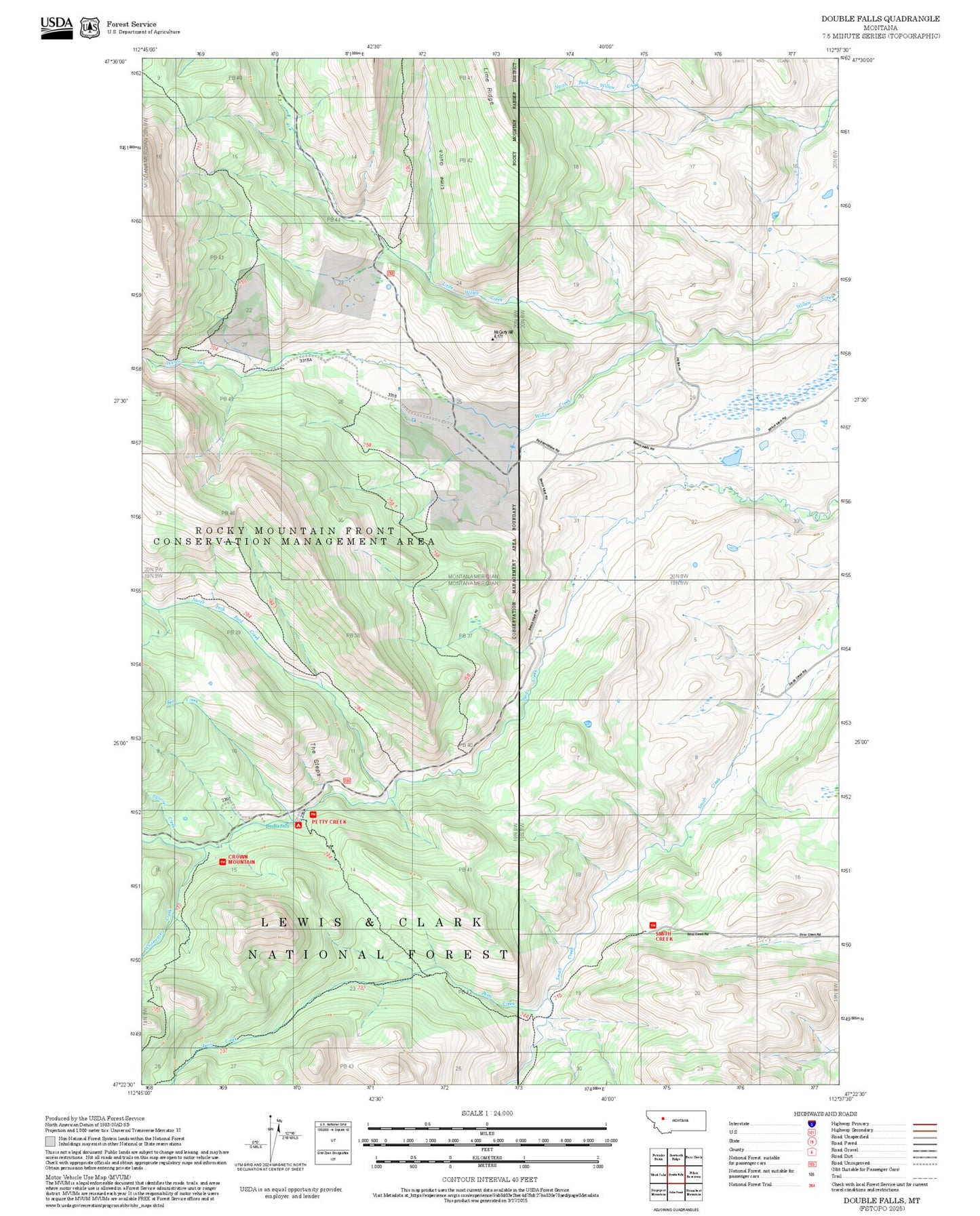 2025 Forest Service Topo Map of Double Falls Montana