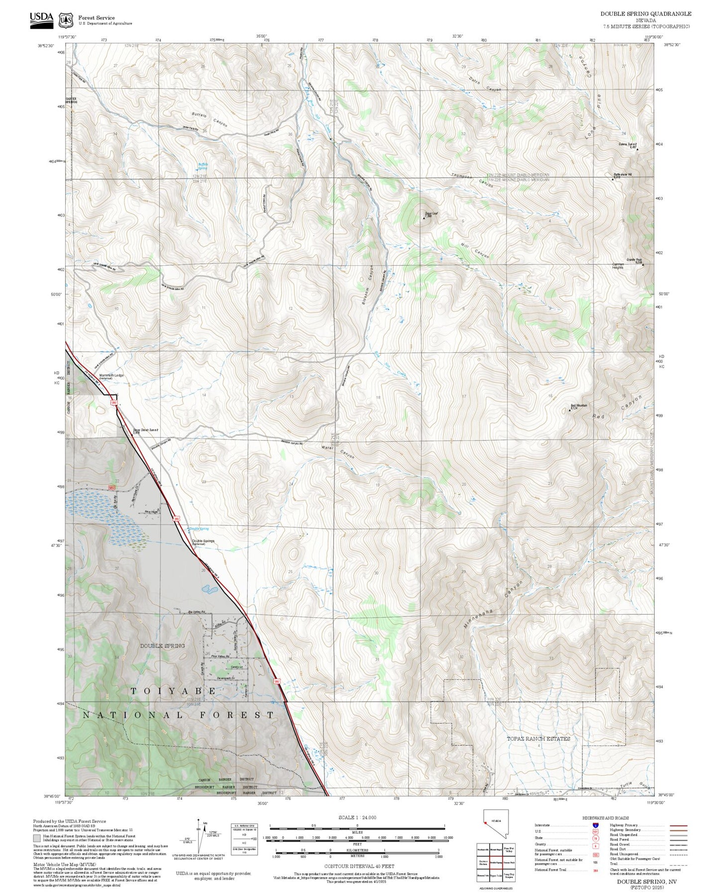 2025 Forest Service Topo Map of Double Spring Nevada