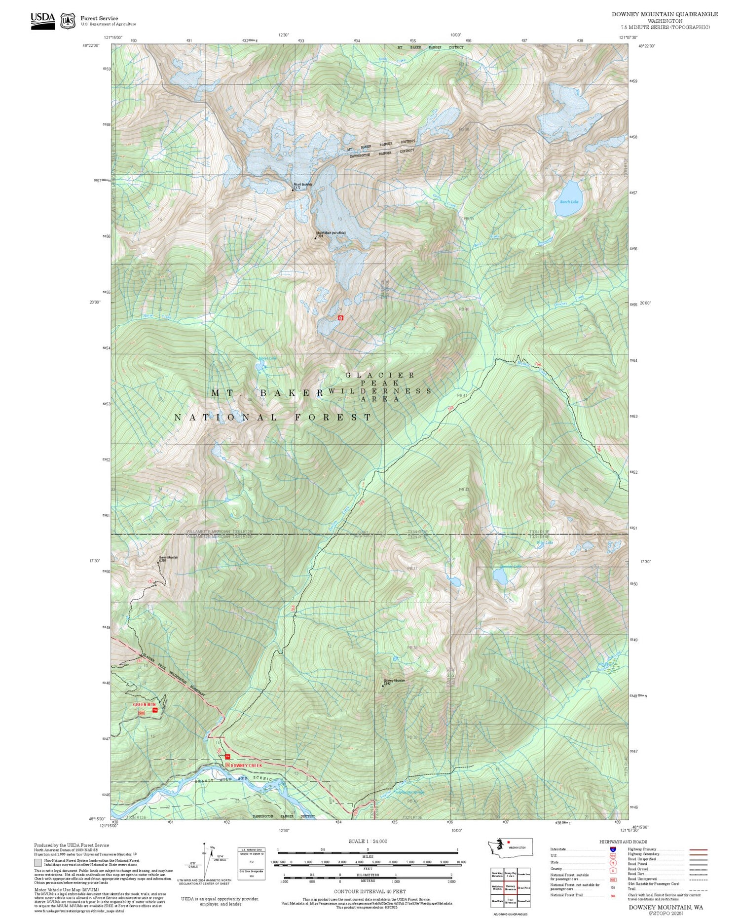 2025 Forest Service Topo Map of Downey Mountain Washington