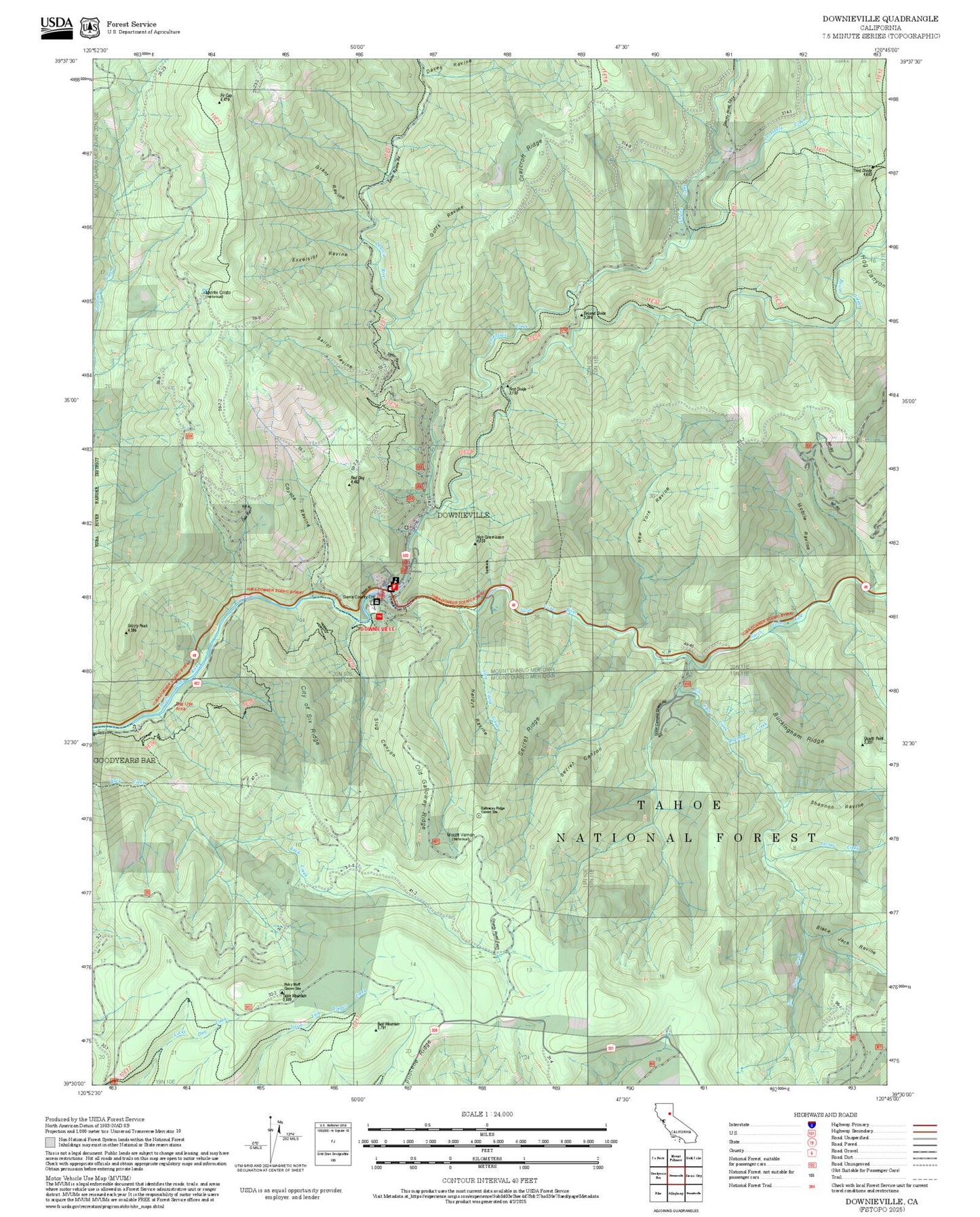 2025 Forest Service Topo Map of Downieville California
