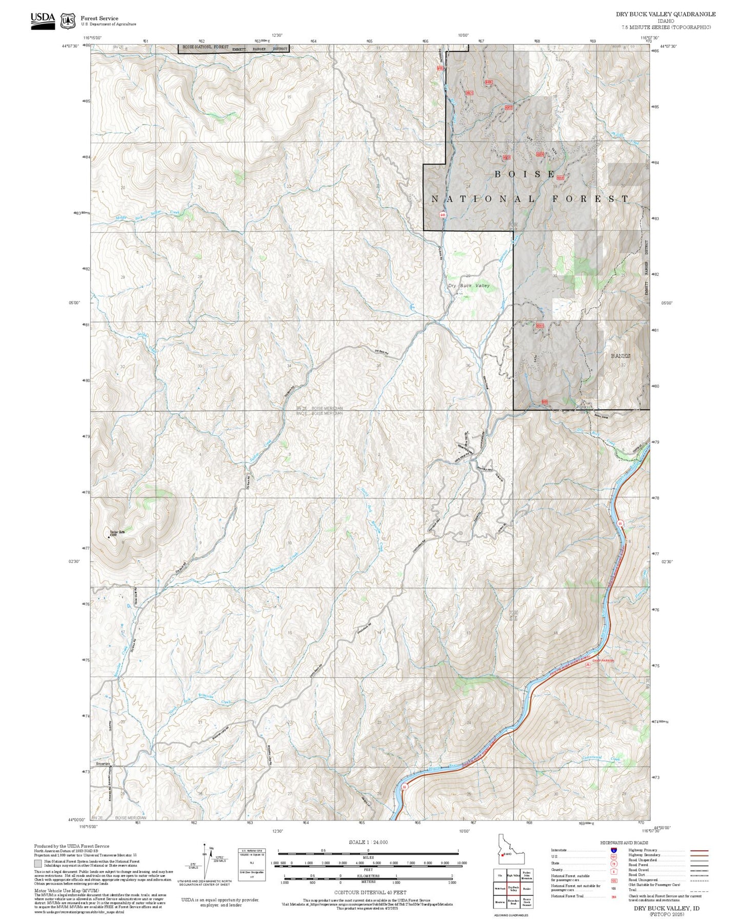 2025 Forest Service Topo Map of Dry Buck Valley Idaho